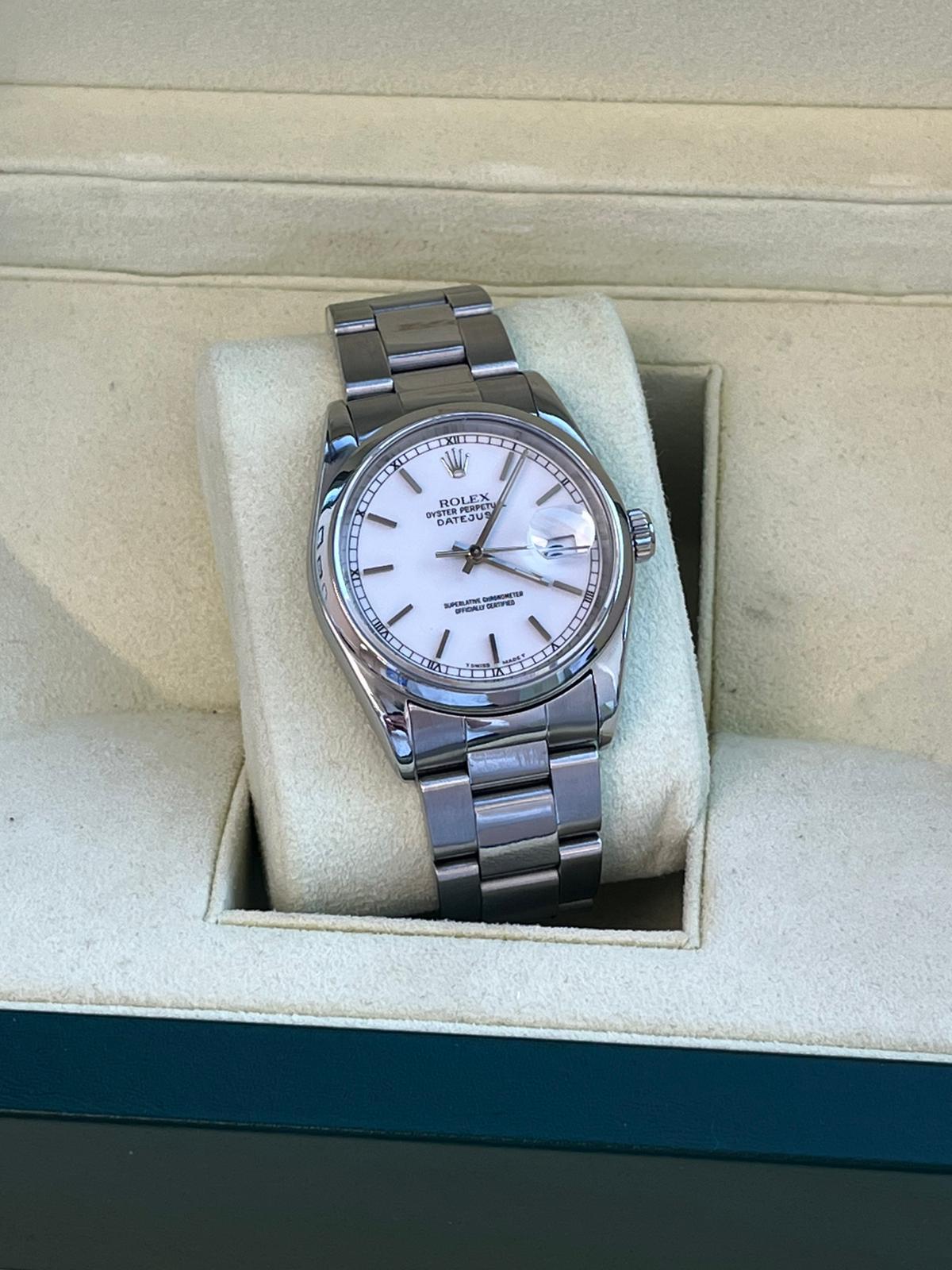 Rolex Datejust 36 mm Weißes Zifferblatt Edelstahl Automatik-Austernuhr 16200 im Angebot 2