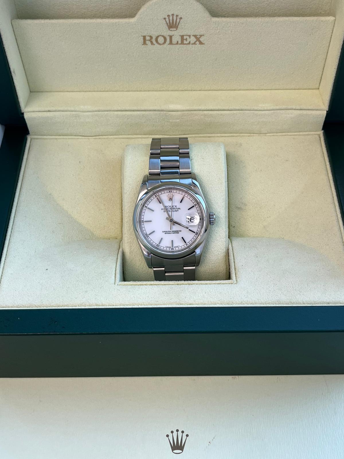 Rolex Datejust 36 mm Weißes Zifferblatt Edelstahl Automatik-Austernuhr 16200 im Angebot 4