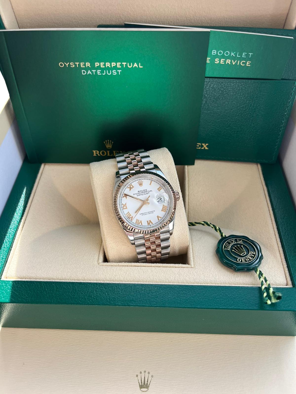 Modernist Rolex Datejust 36mm White Dial Steel and 18k Everose Gold Men's Watch 126231WRJ For Sale