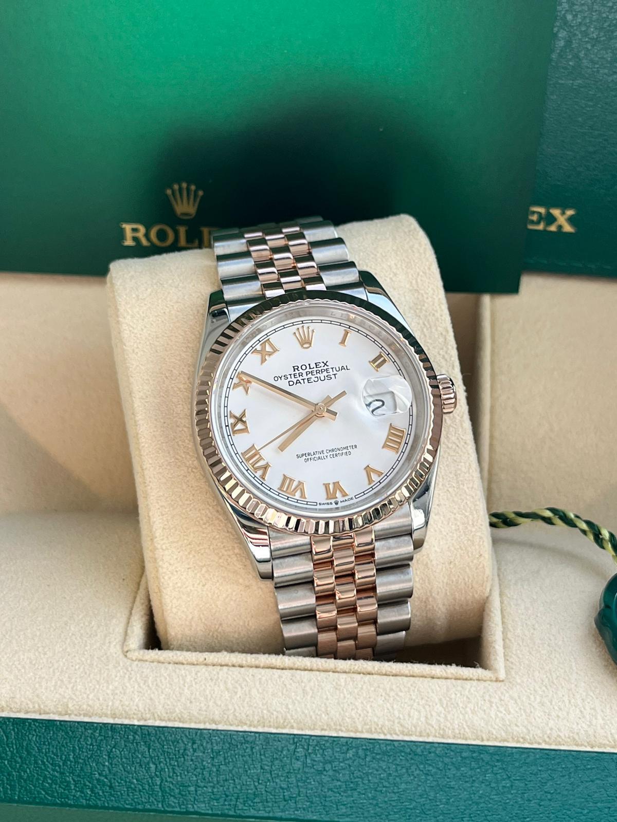 Rolex Datejust 36mm White Dial Steel and 18k Everose Gold Men's Watch 126231WRJ For Sale 1