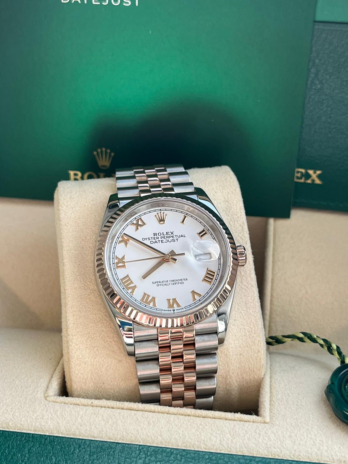 Rolex Datejust 36mm White Dial Steel and 18k Everose Gold Men's Watch 126231WRJ For Sale 2