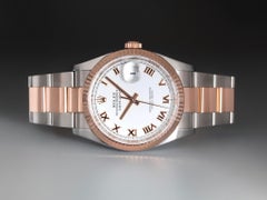 Rolex Datejust 36mm White Roman Dial Fluted RG/SS Oyster Date:2018 Style:126231