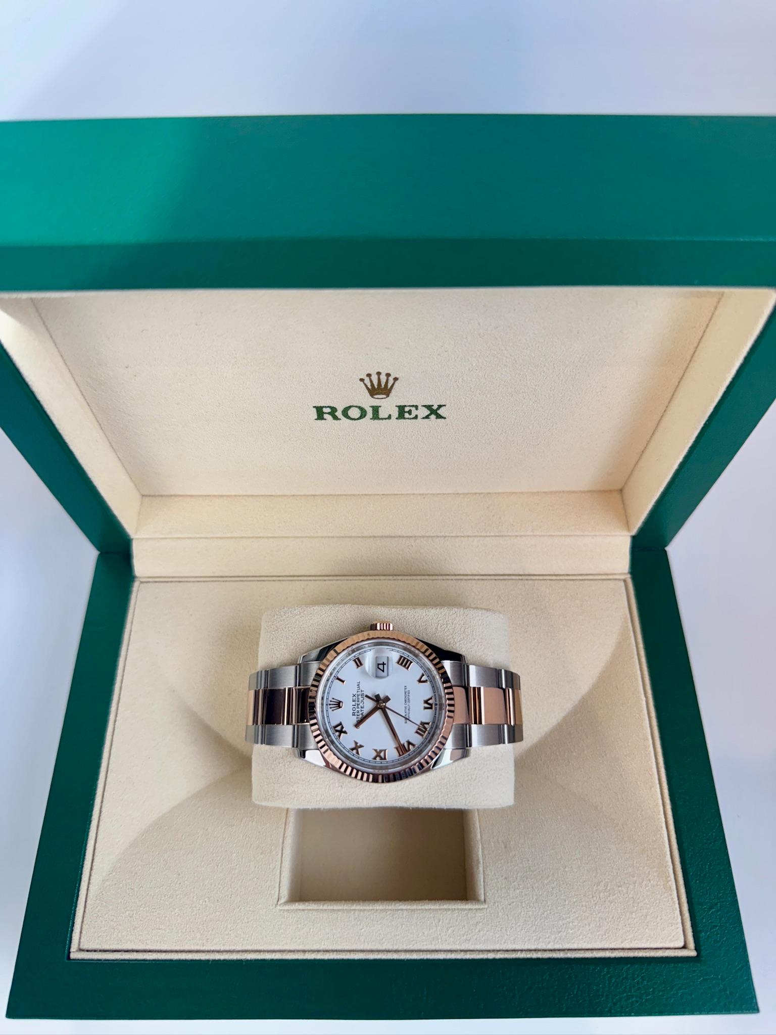 Rolex Datejust 36mm White Roman Dial Fluted RG/SS Oyster Date:2018 Style:126231 2