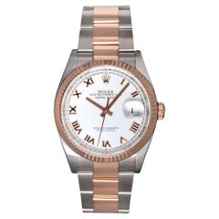 Rolex Datejust 36mm White Roman Dial Fluted RG/SS Oyster Date:2018 Style:126231
