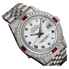 Rolex Datejust 36mm White Roman Dial with Ruby & Diamond Bezel Jubilee Band 