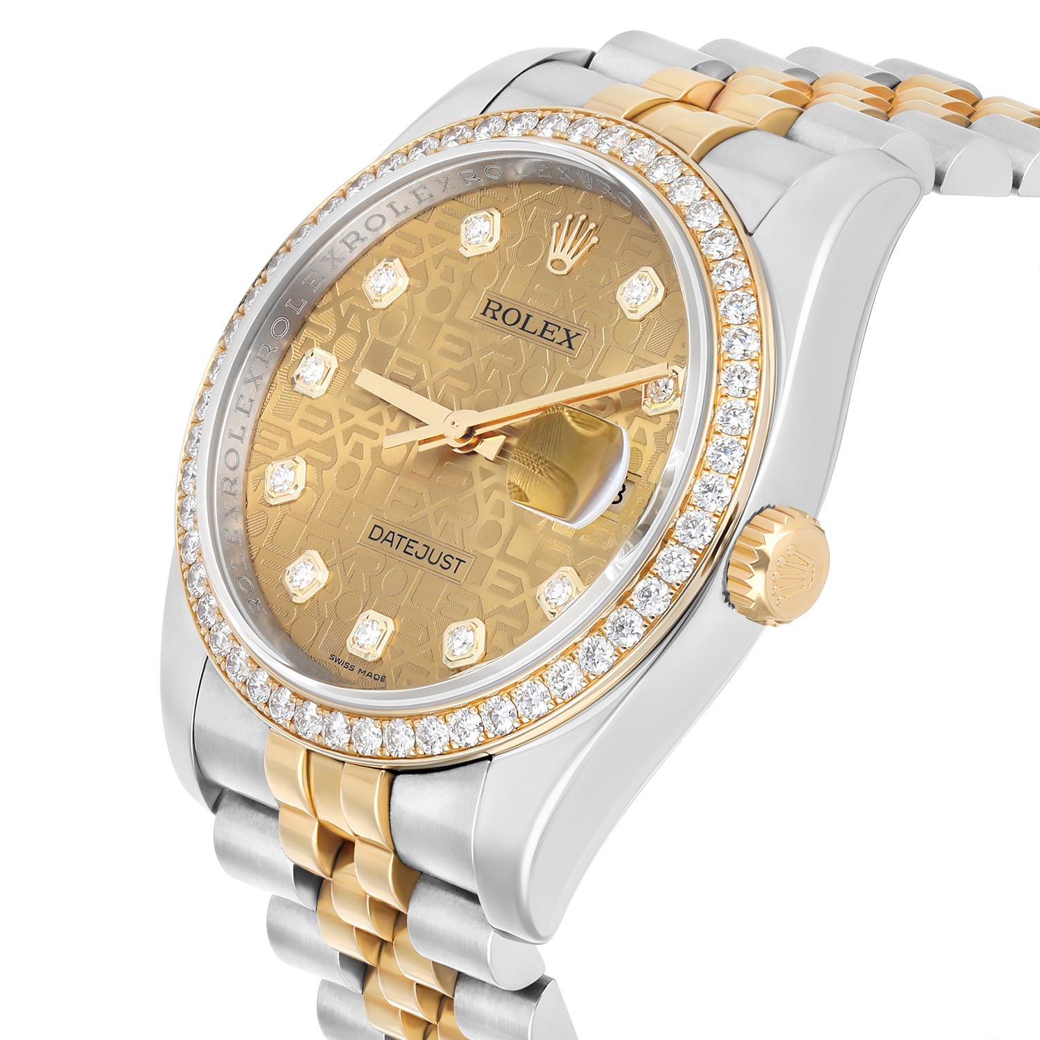 Rolex Datejust 36mm Yellow Gold & Steel Champagne Jubilee Diamond Dial 116243 For Sale 2