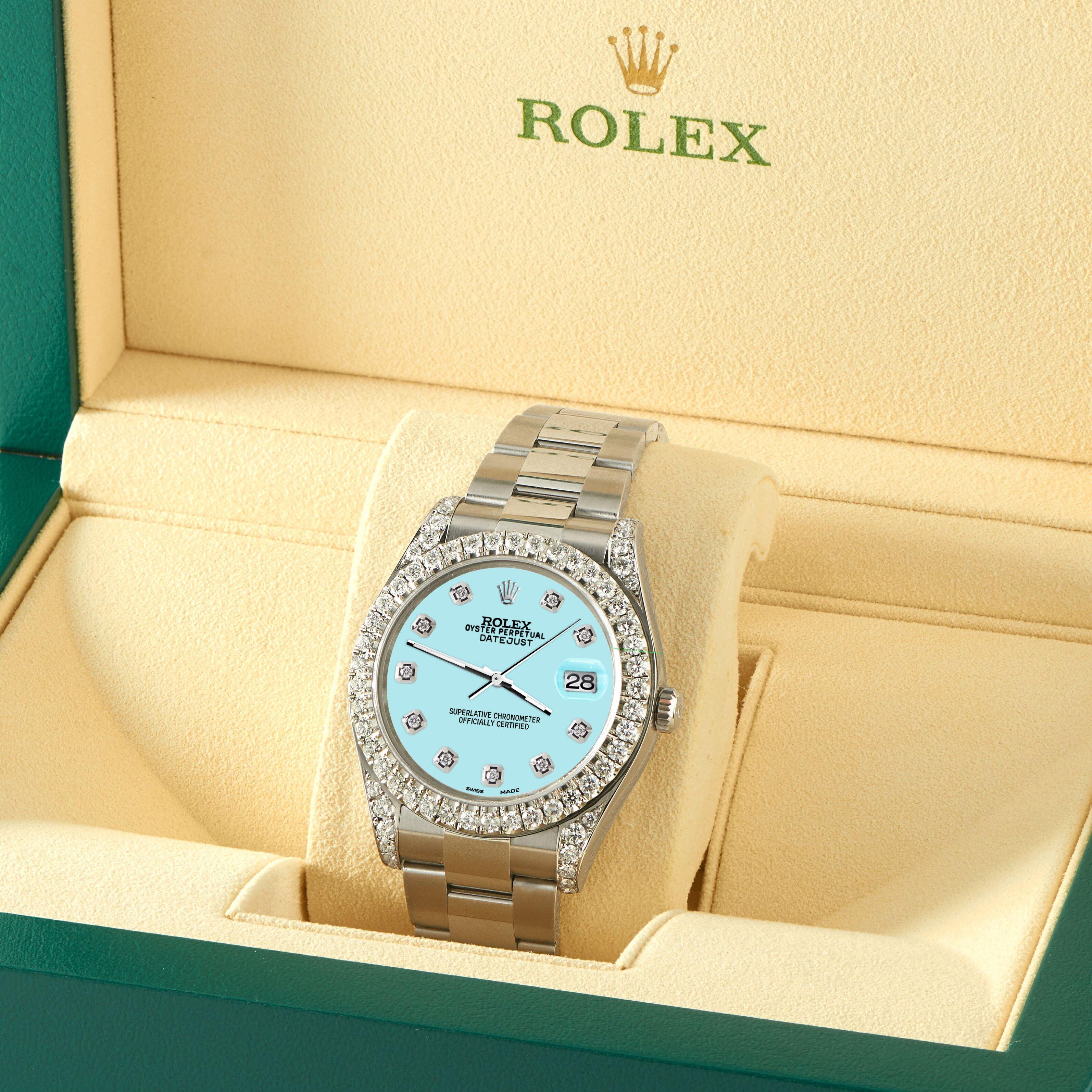 Rolex Datejust 41 126300 4.4CT Diamant-Lünette/Lugs/Aquablaue Zifferblattuhr (Moderne) im Angebot