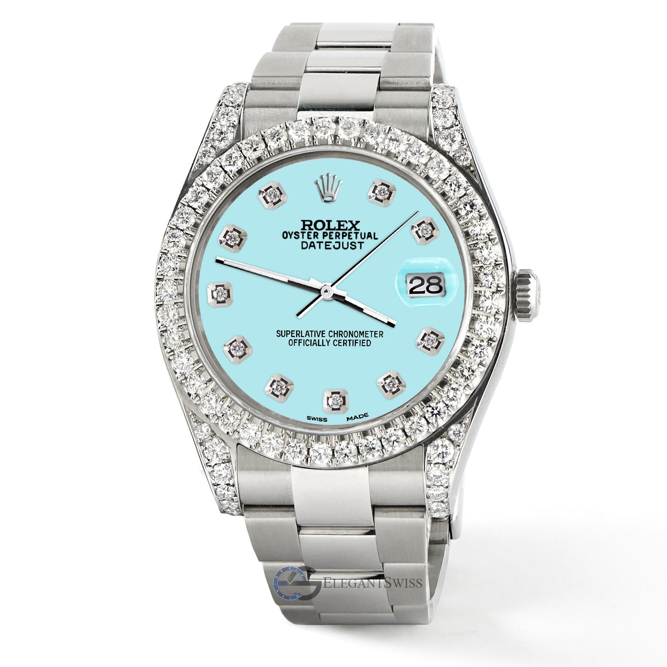 Rolex Datejust 41 126300 4.4CT Diamant-Lünette/Lugs/Aquablaue Zifferblattuhr (Brillantschliff) im Angebot