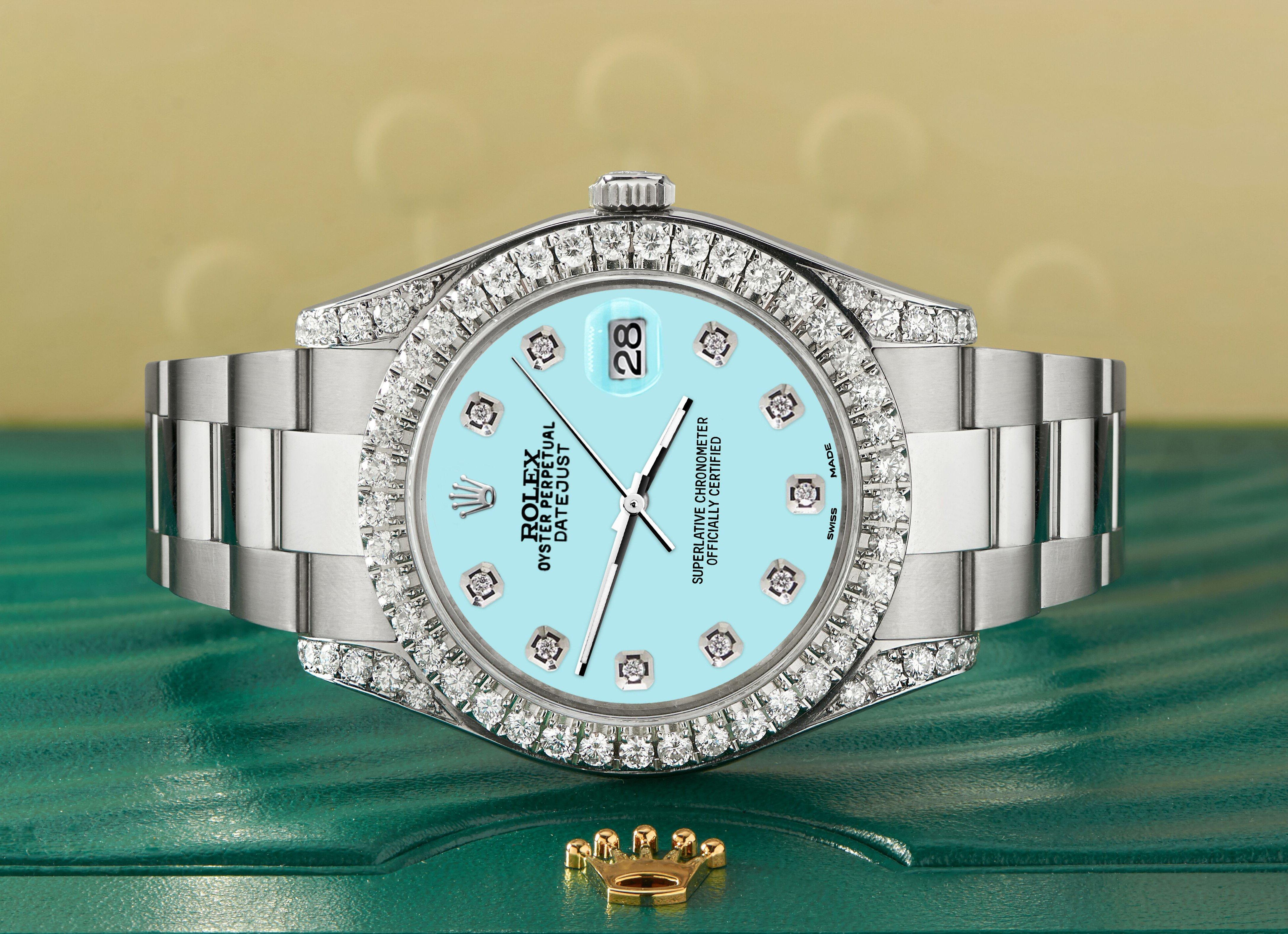 Rolex Datejust 41 126300 4.4CT Diamant-Lünette/Lugs/Aquablaue Zifferblattuhr im Zustand „Hervorragend“ im Angebot in New York, NY