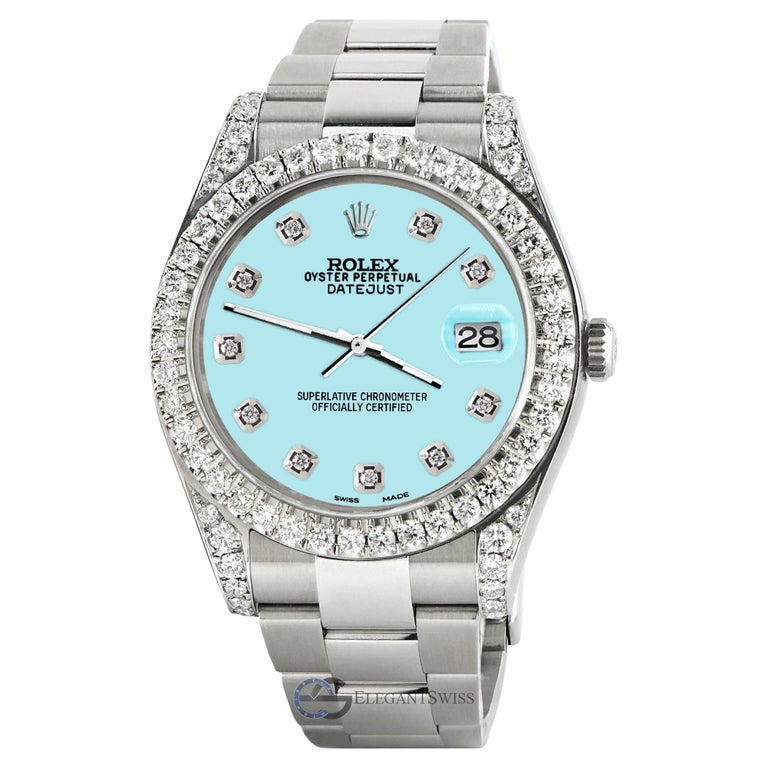 Rolex Datejust 41 126300 4.4ct Diamond Bezel/Lugs/Aqua Blue Dial Watch For  Sale at 1stDibs | rolex aqua, rolex datejust 41 lug to lug, datejust 41  diamond bezel