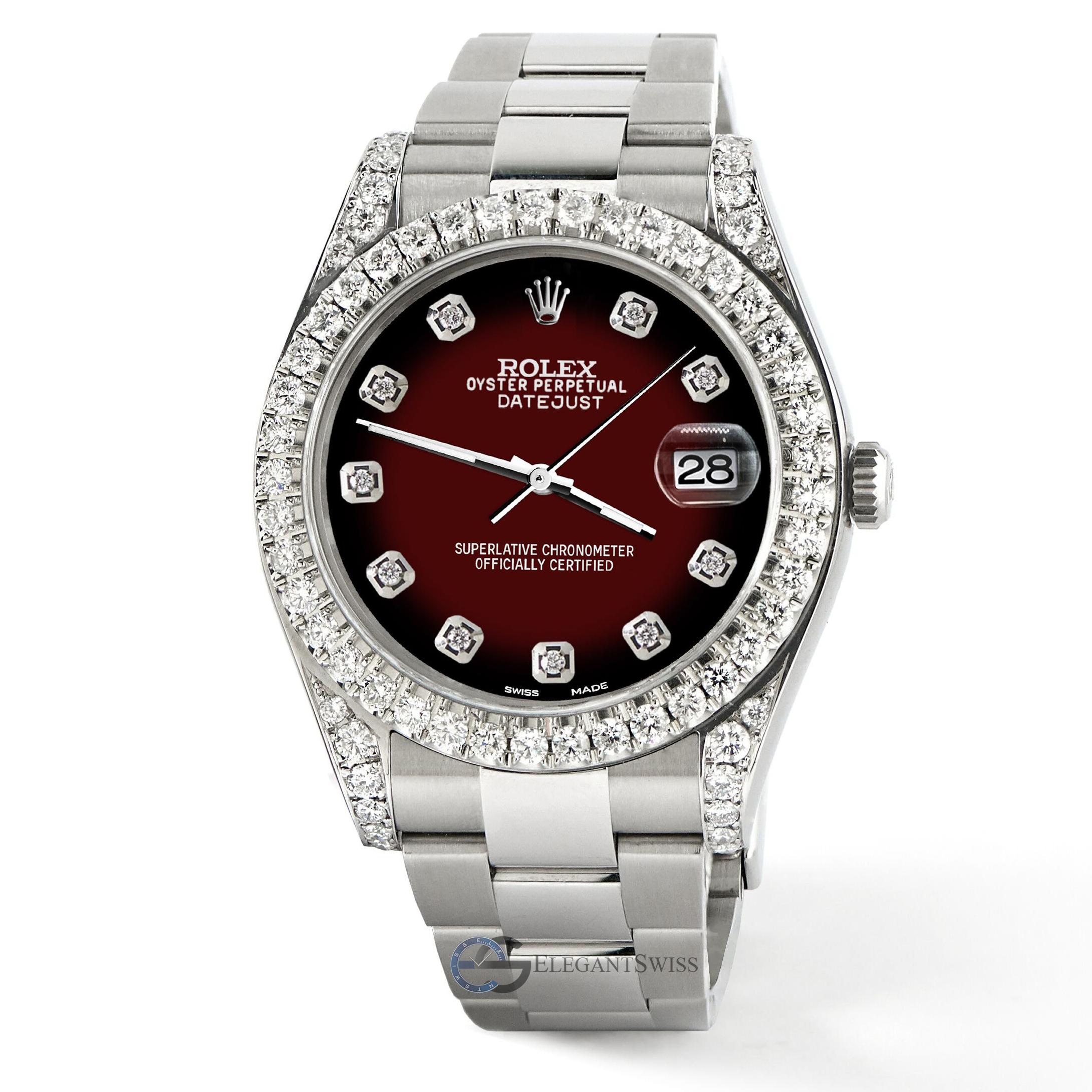 Rolex Datejust 41 126300 4.4ct Diamond Bezel/Lugs/Maroon Dial