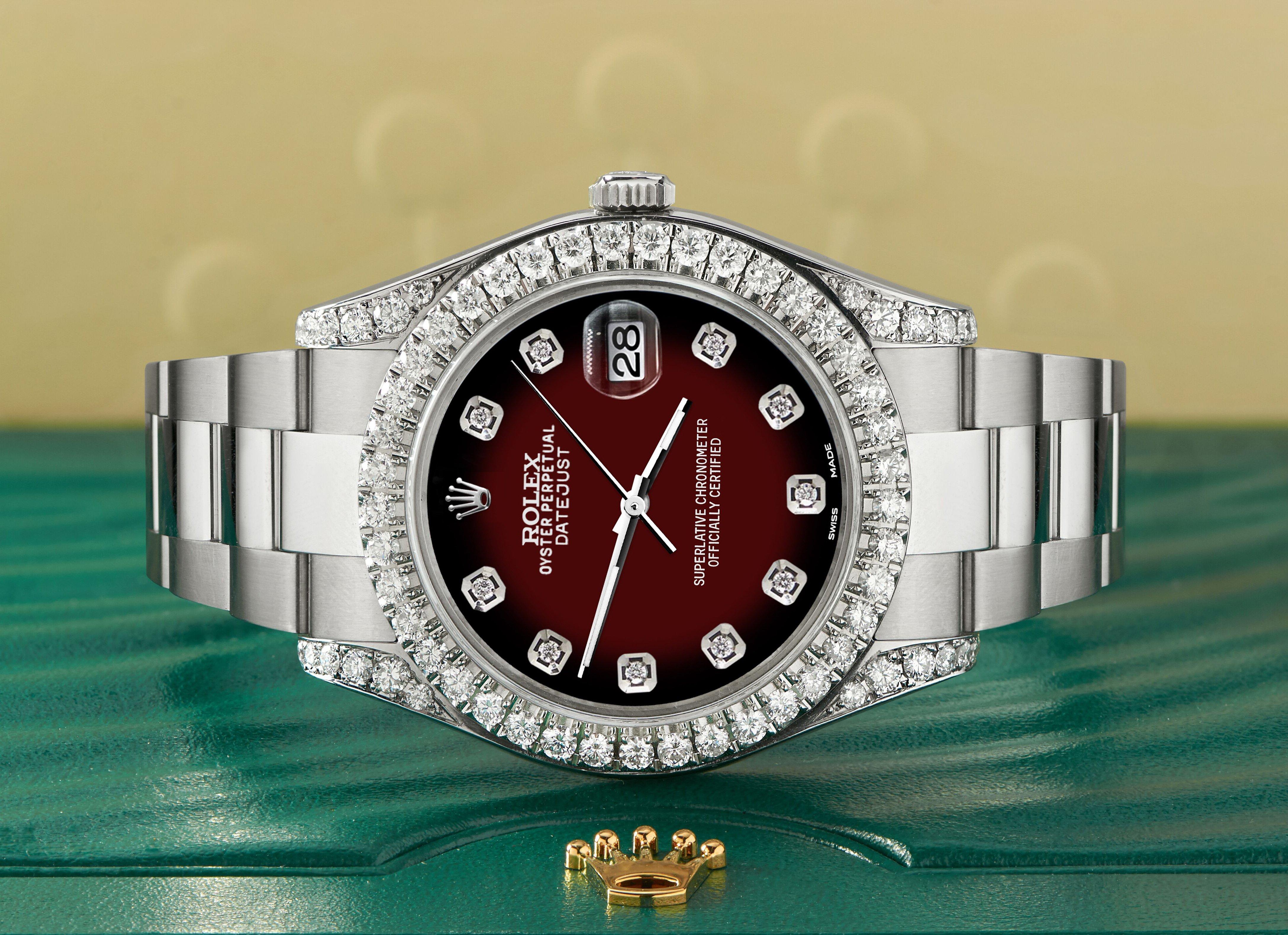 Rolex Datejust 41 126300 4.4ct Diamond Bezel/Lugs/Maroon Dial