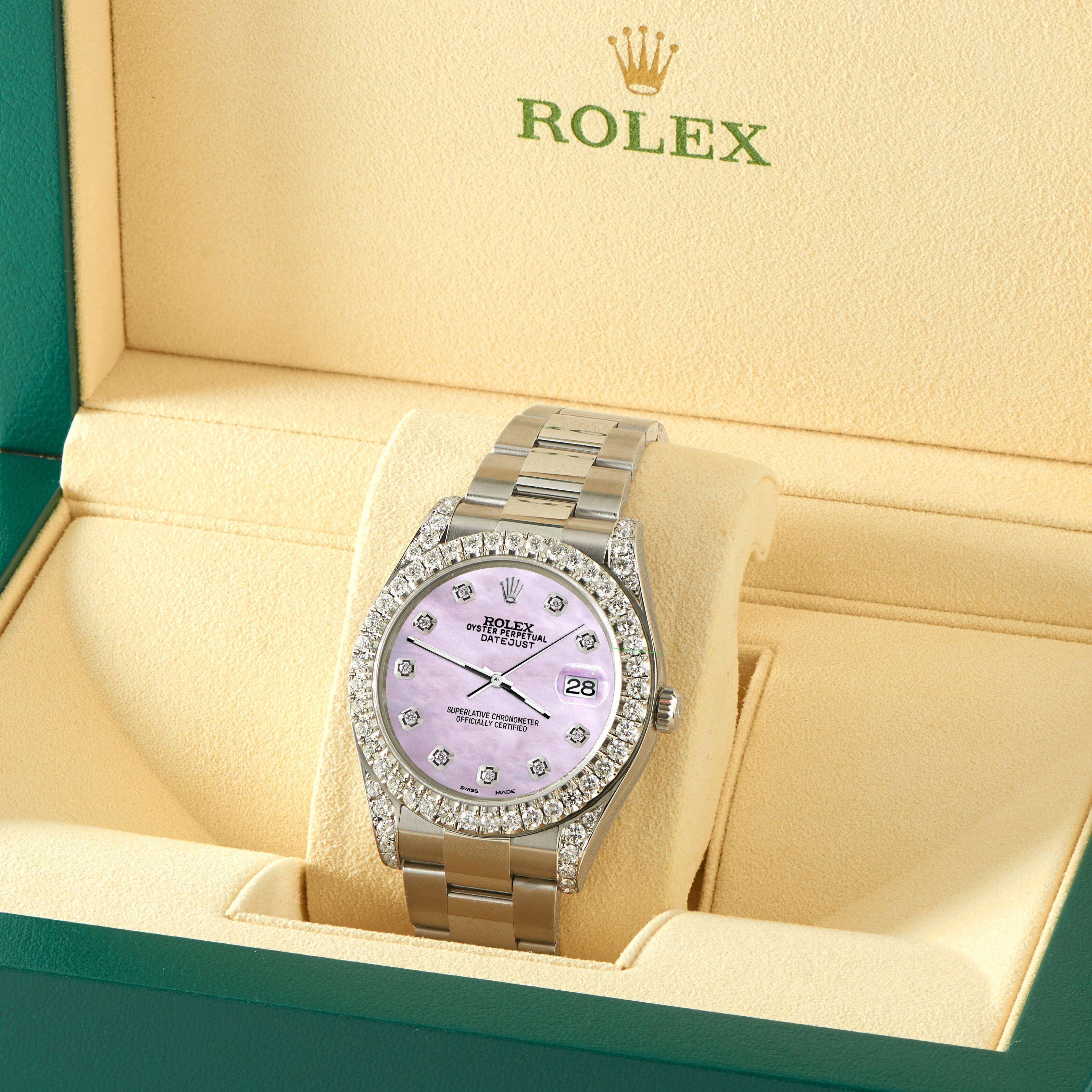 Taille brillant Rolex Montre Datejust 41 126300 avec lunette, lunette et cadran en perles roses de 4,4 carats en vente