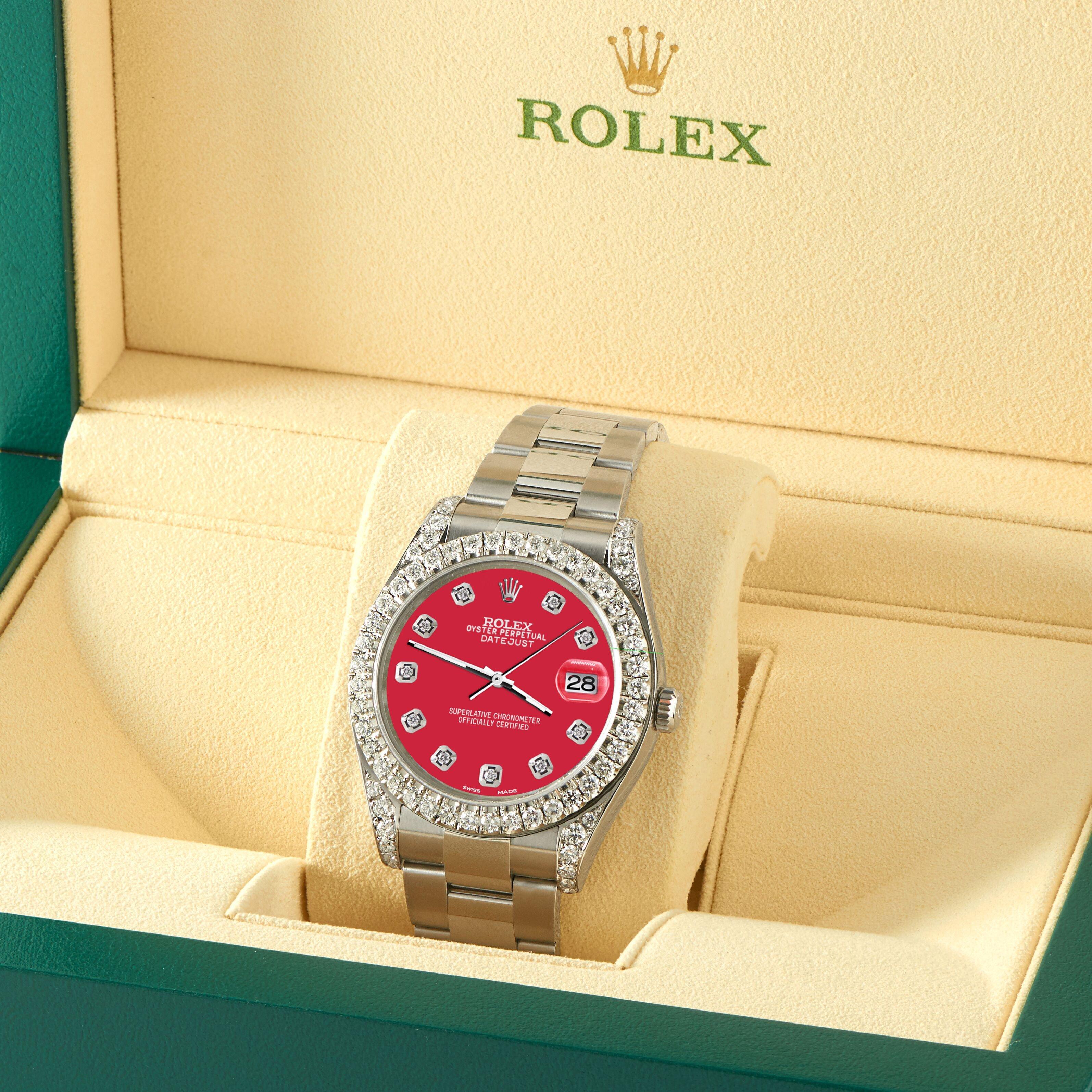 Rolex Datejust 41 126300 4.4ct Diamant-Lünette/Lünette/Schirm-Rote Zifferblattuhr (Moderne) im Angebot