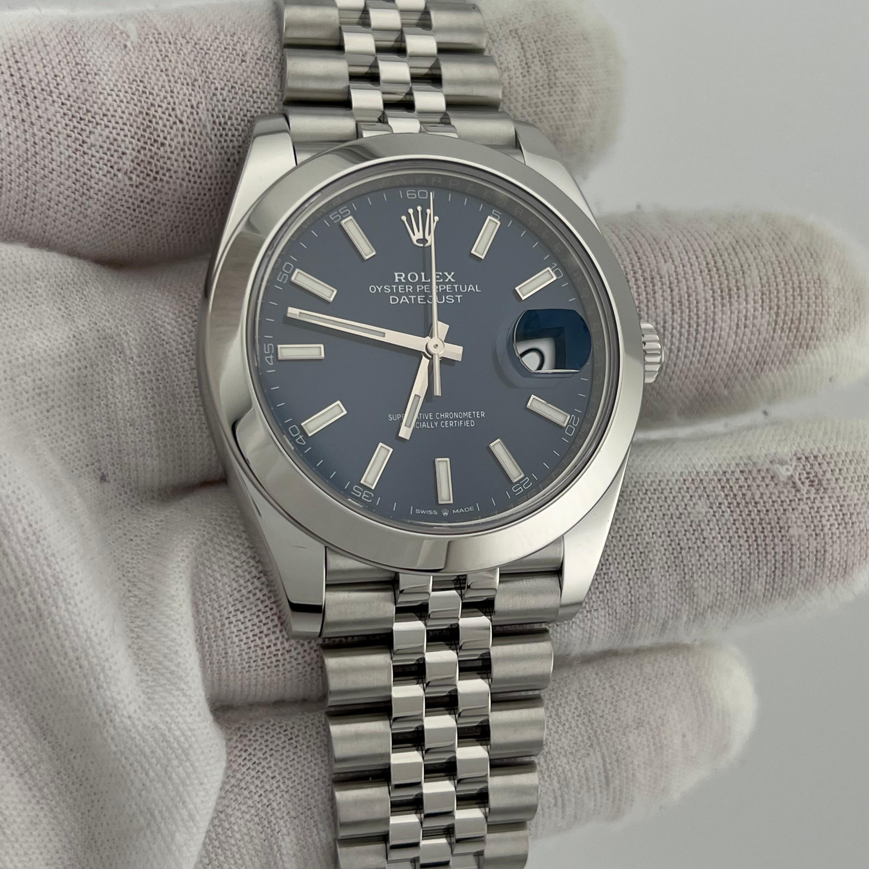 Rolex Datejust 41 126300 Blue Dial Stainless Steel Jubilee Box Paper 2021 In Excellent Condition In San Diego, CA