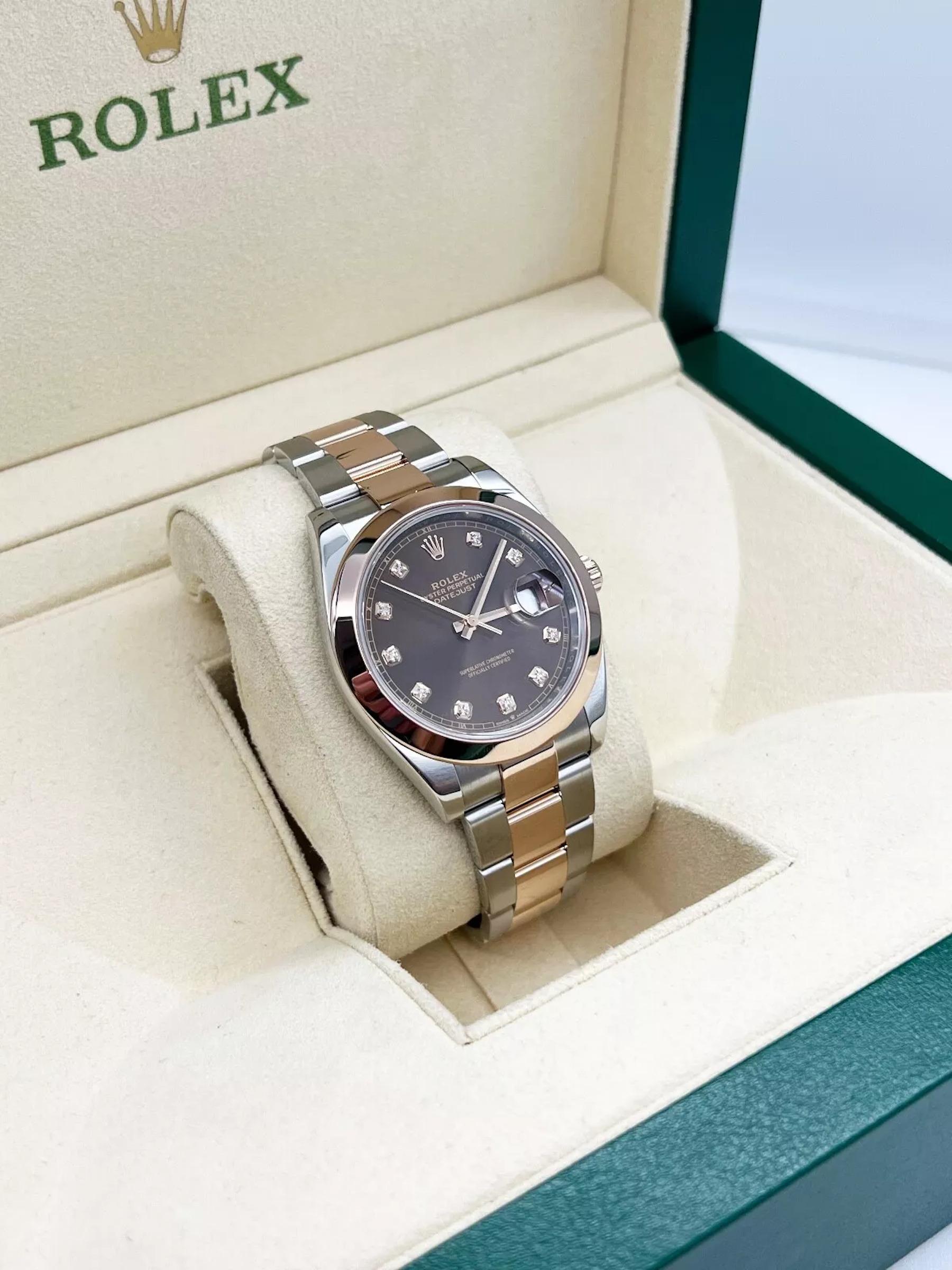 Men's Rolex Datejust 41 126301 Chocolate Diamond Dial 18K Rose Gold Steel Box Paper For Sale