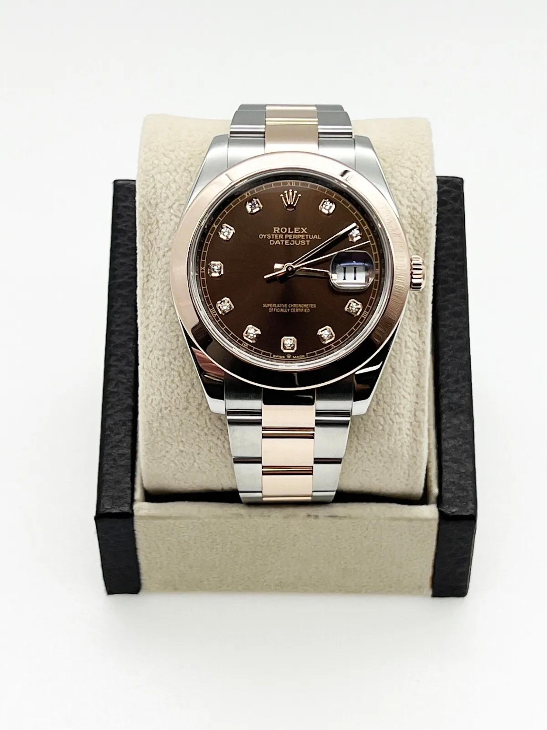 Rolex Datejust 41 126301 Chocolate Diamond Dial 18K Rose Gold Steel Box Paper For Sale 3