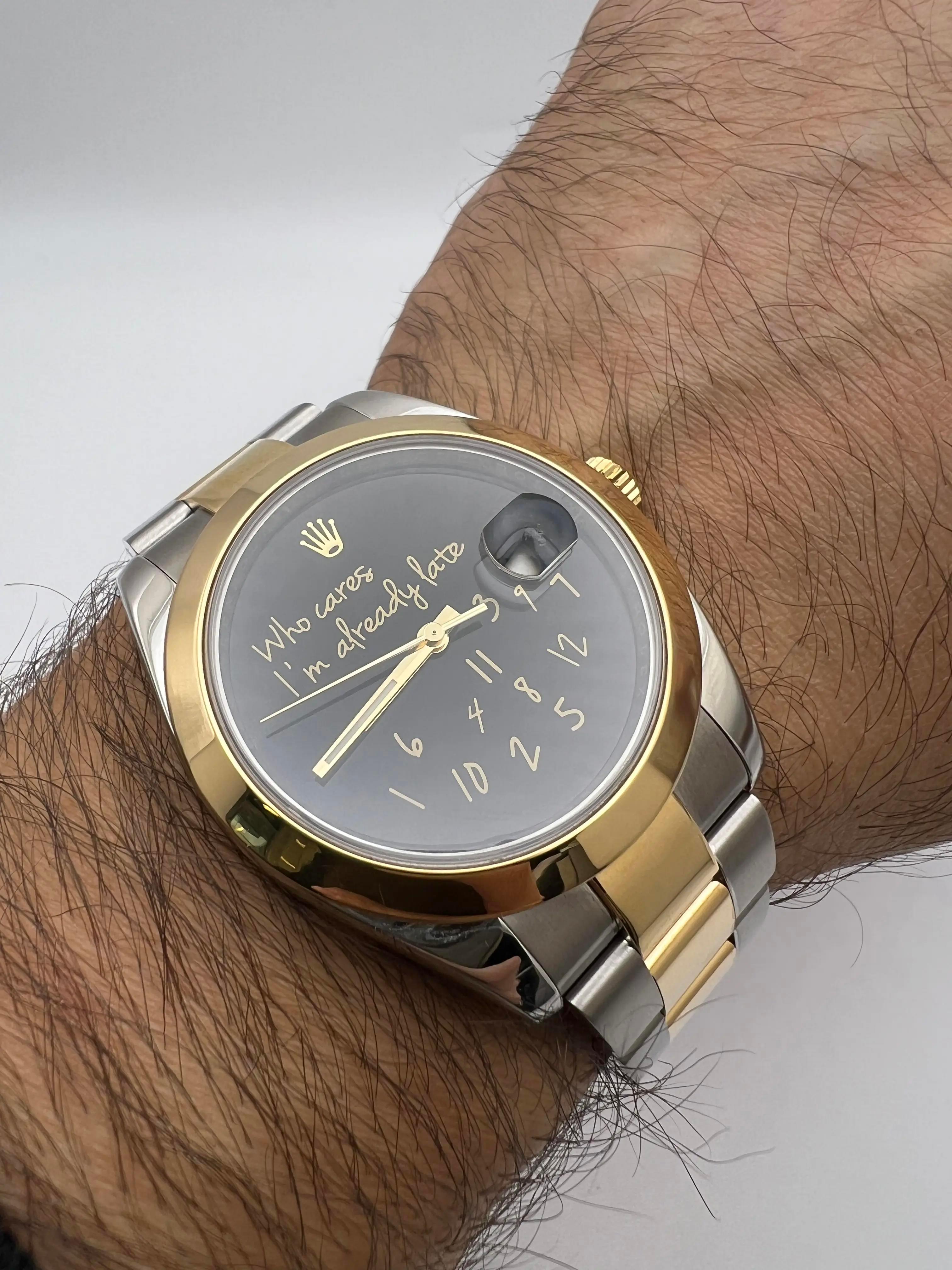 Rolex Datejust 41 126303 18K Custom Chi se ne frega Sono già in ritardo Orologio con quadrante nero In condizioni ottime in vendita a New York, NY