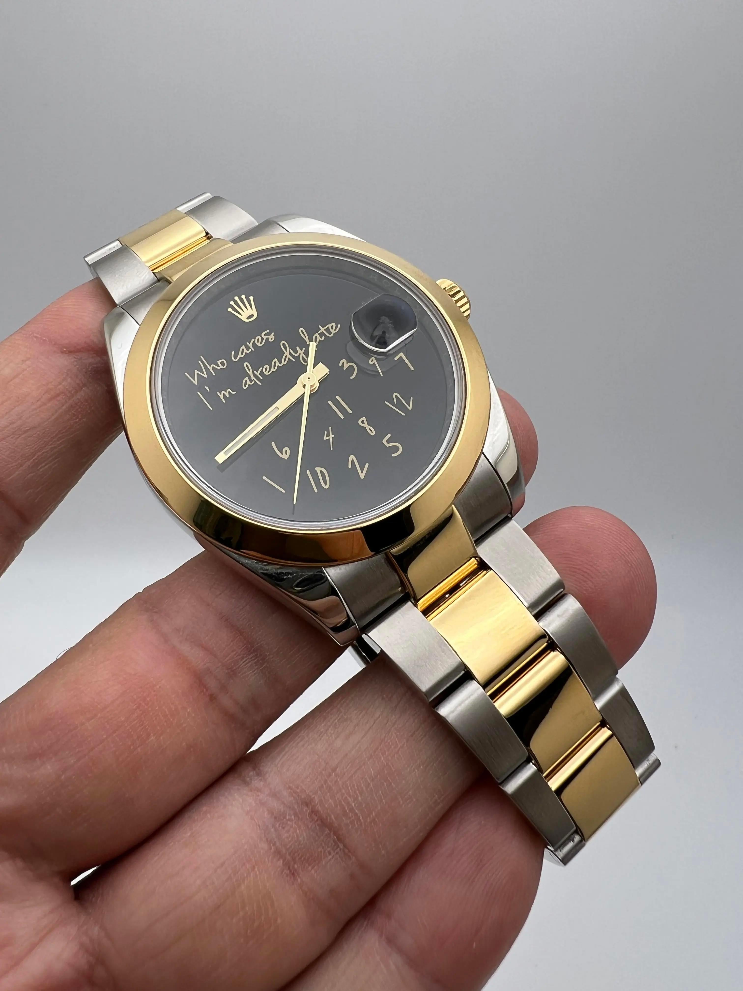 da uomo o donna Rolex Datejust 41 126303 18K Custom Chi se ne frega Sono già in ritardo Orologio con quadrante nero in vendita