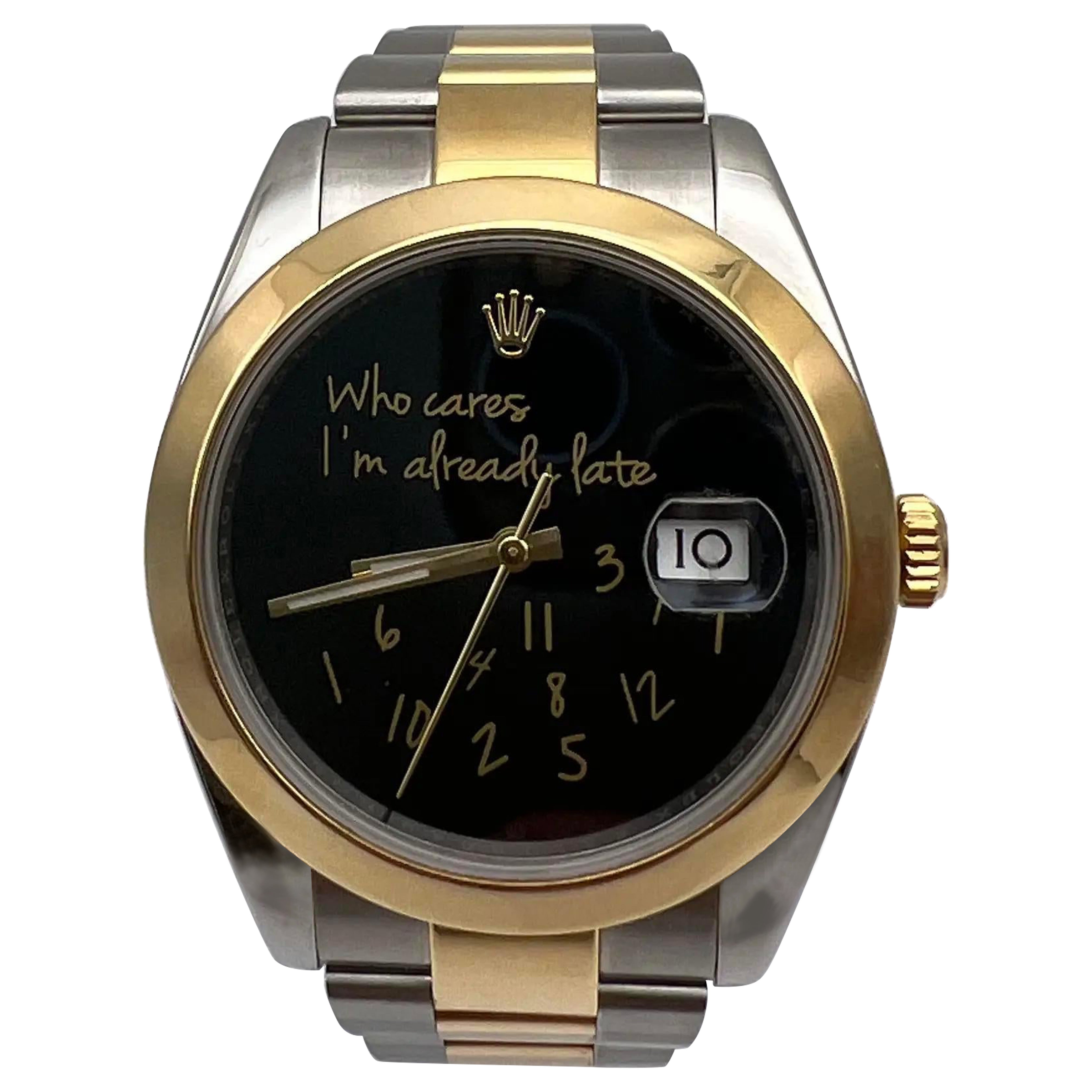 Reloj Rolex Datejust 41 126303 18K personalizado A quién le importa ya llego tarde Esfera negra