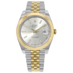 Rolex Datejust 41 126303 Silver Sticks Dial 18 Karat Gold Steel Men's Watch