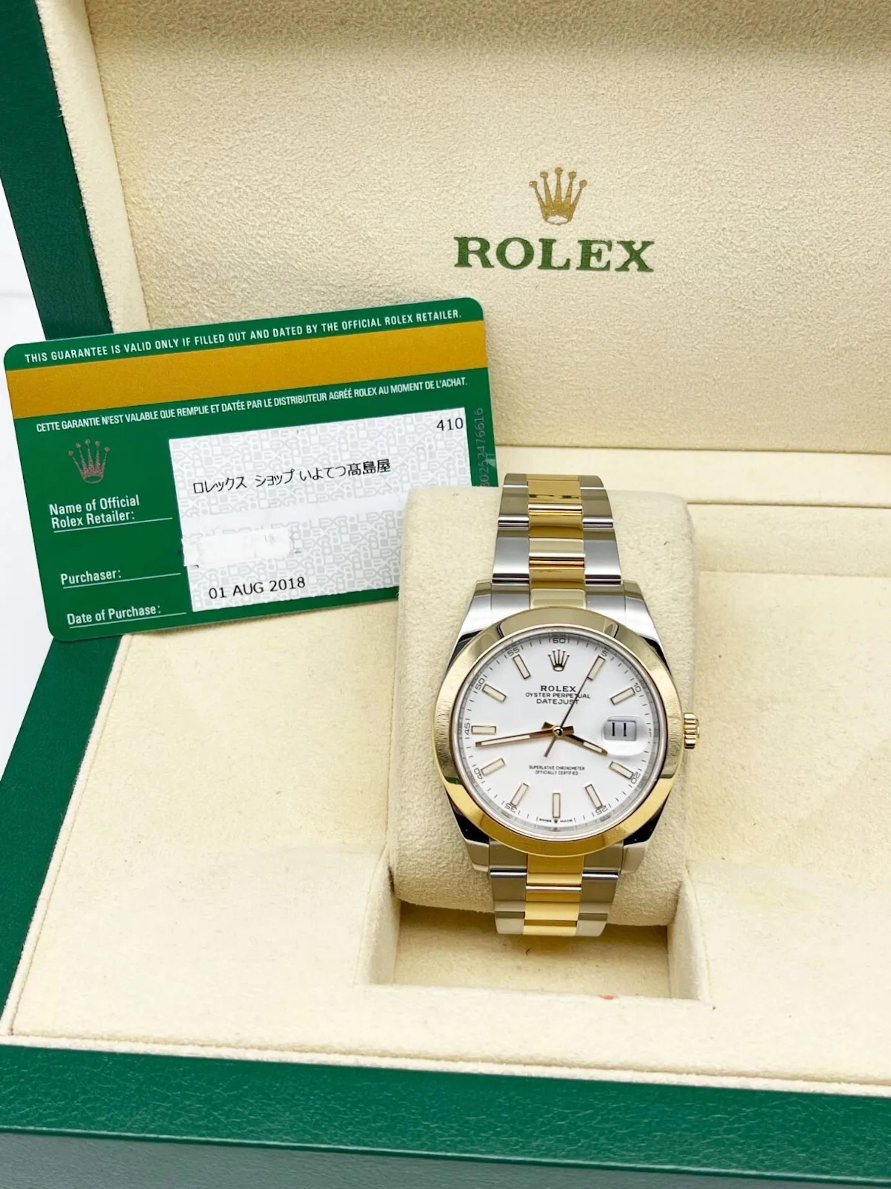 Rolex Datejust 41 126303 White Dial 18K Yellow Gold Steel Box Paper 2018 In Excellent Condition In San Diego, CA