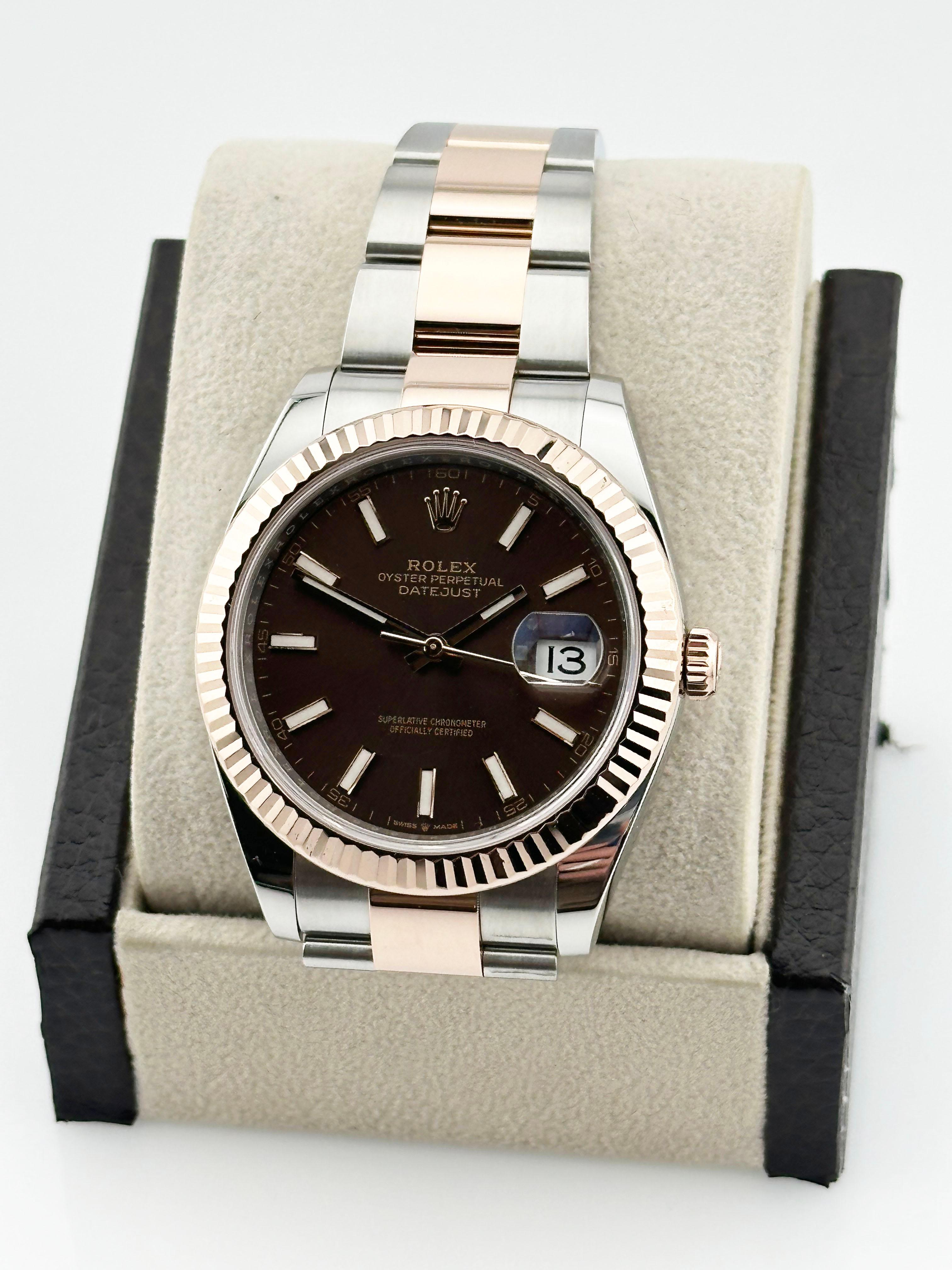 Rolex Datejust 41 126331 Chocolate Dial 18K Rose Gold Steel Box Paper 2021 In Excellent Condition In San Diego, CA