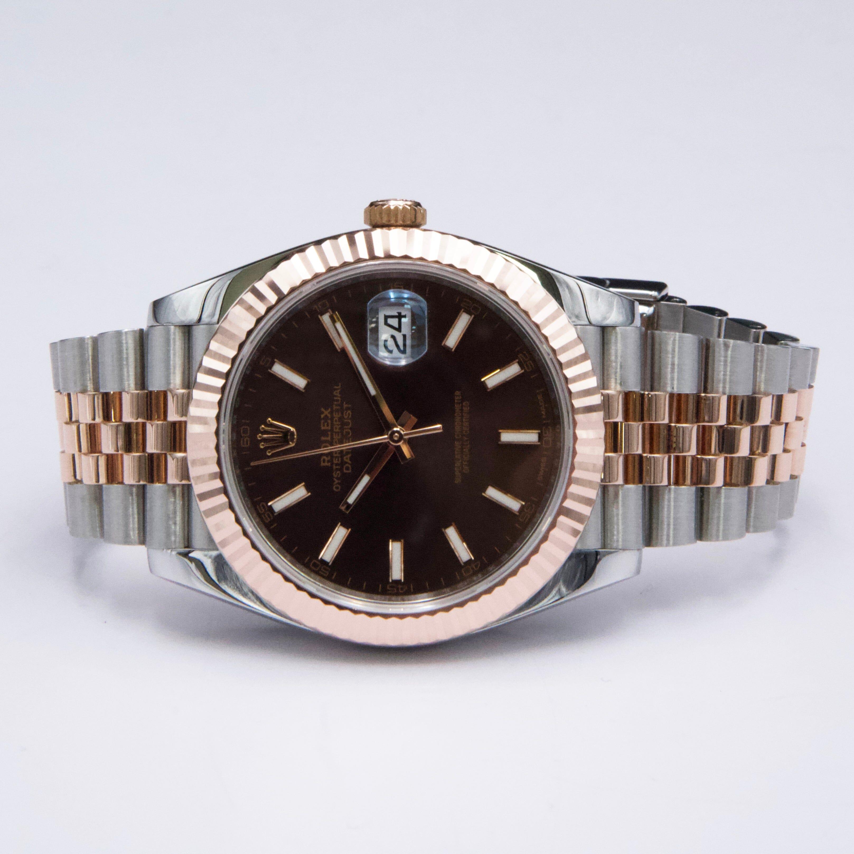 Rolex Datejust 41 126331 Esfera Chocolate Oro Rosa Reloj Caballero Caja Papeles en Excelente estado para la venta en Great Neck, NY