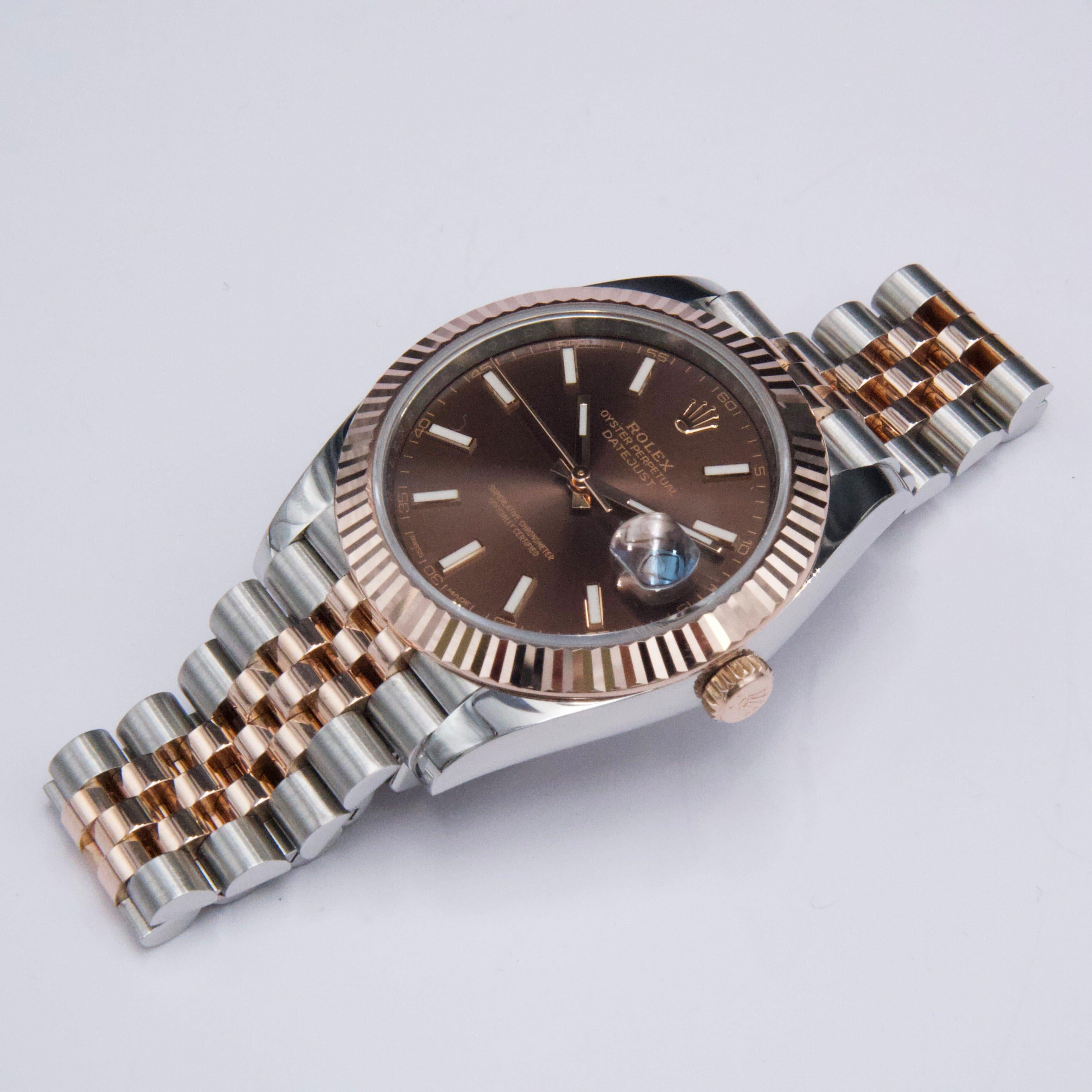 De los hombres Rolex Datejust 41 126331 Esfera Chocolate Oro Rosa Reloj Caballero Caja Papeles en venta
