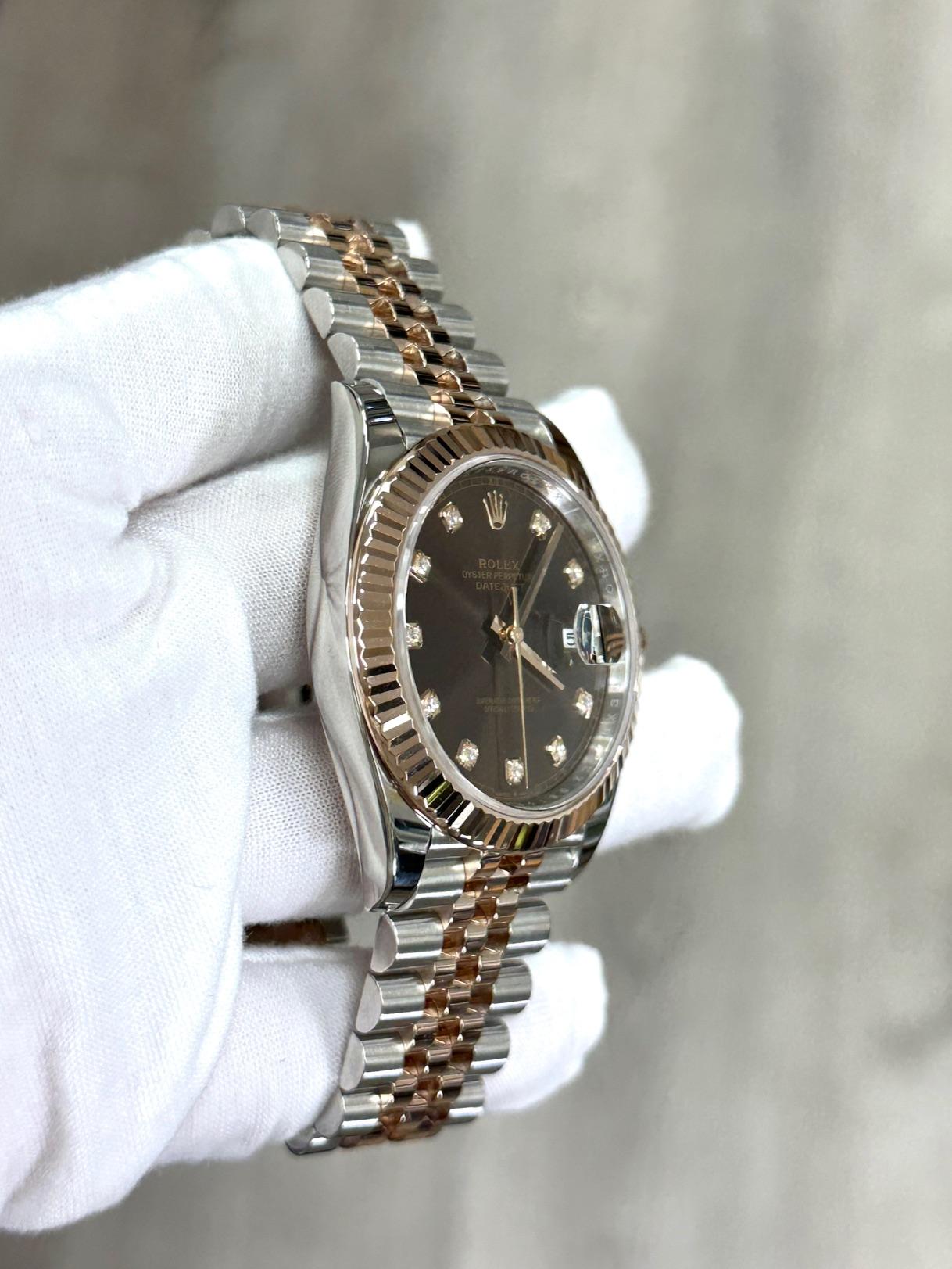 De los hombres Rolex Datejust 41 126331 Chocolate Esfera Diamante 18K Oro Rosa Acero Caja Papeles en venta