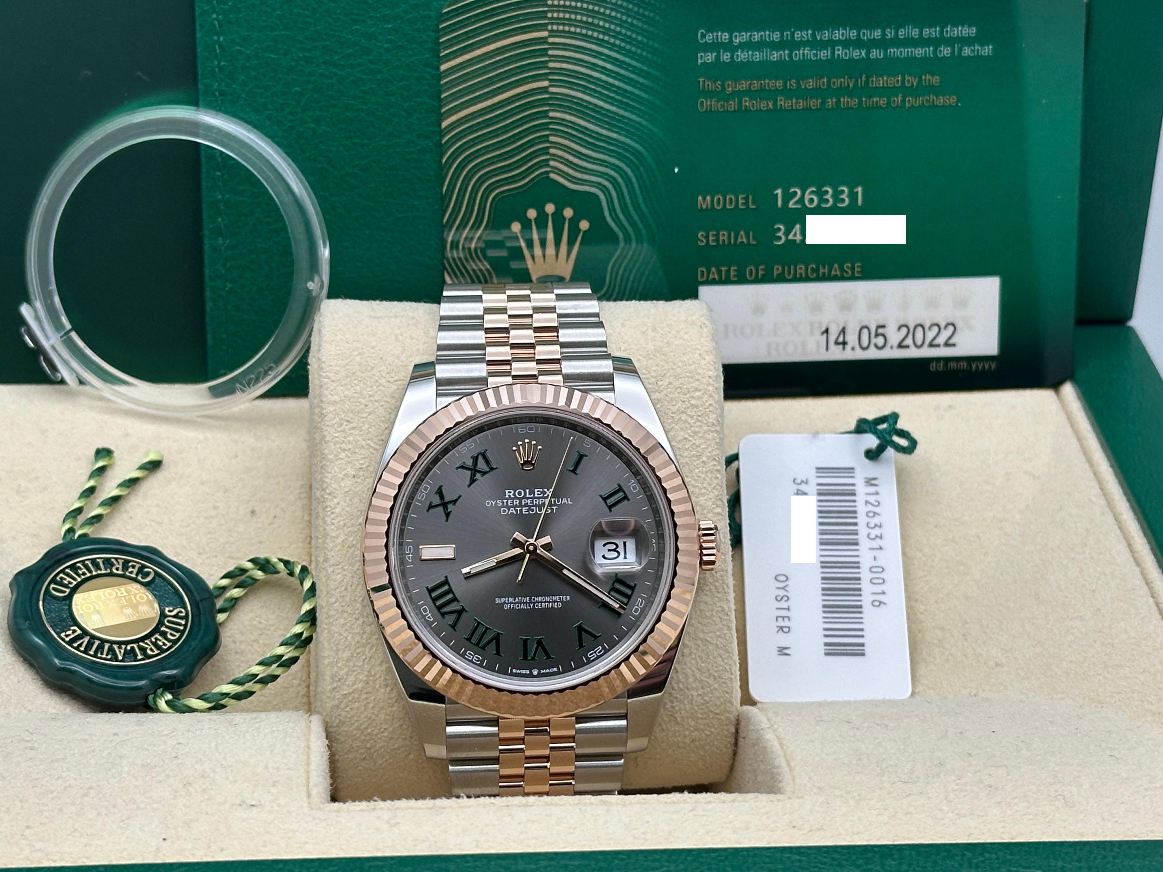 Rolex Datejust 41 126331 Ardesia Quadrante Wimbledon Oro rosa 18 carati Acciaio Scatola 2022 In condizioni ottime in vendita a San Diego, CA