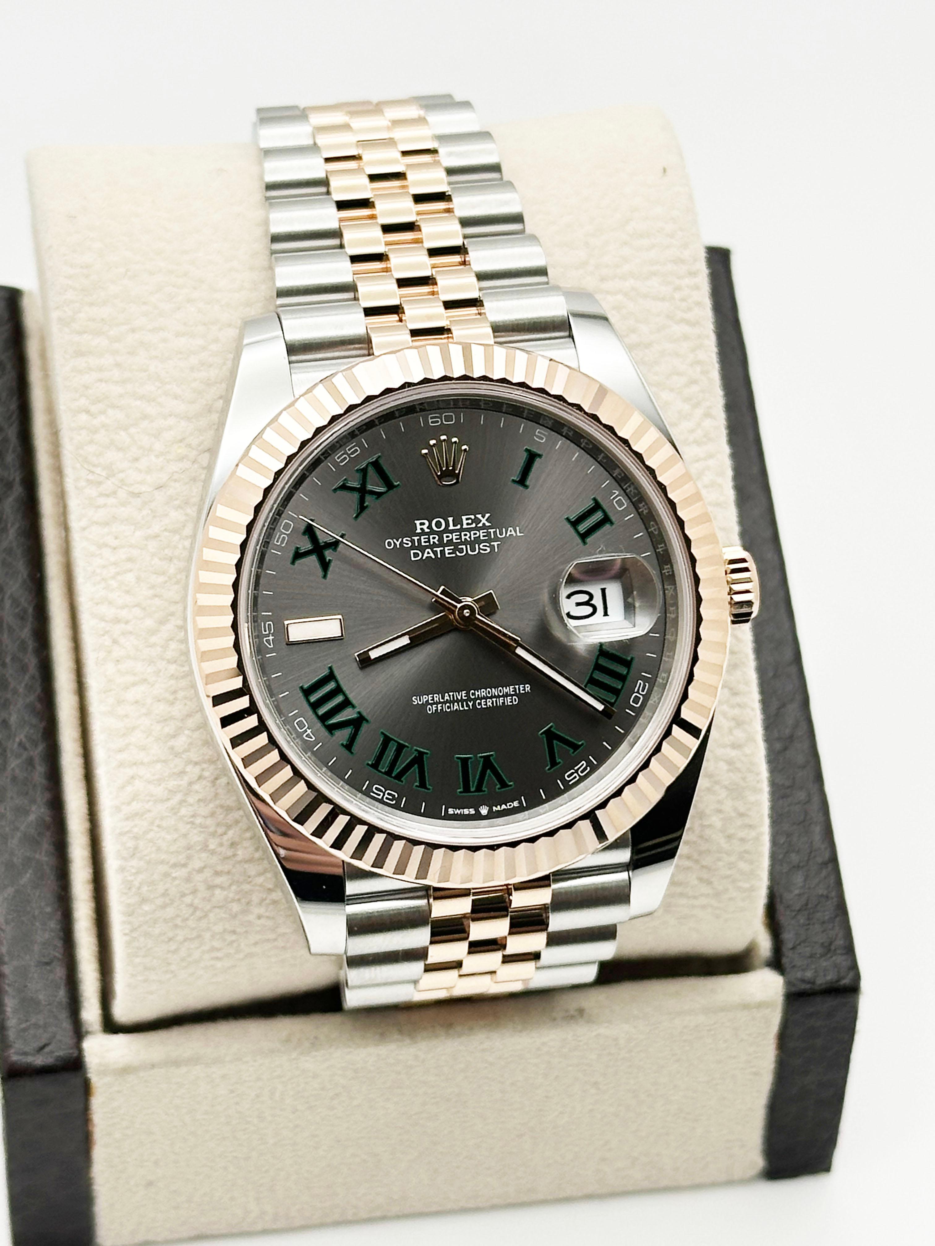 Uomo Rolex Datejust 41 126331 Ardesia Quadrante Wimbledon Oro rosa 18 carati Acciaio Scatola 2022 in vendita