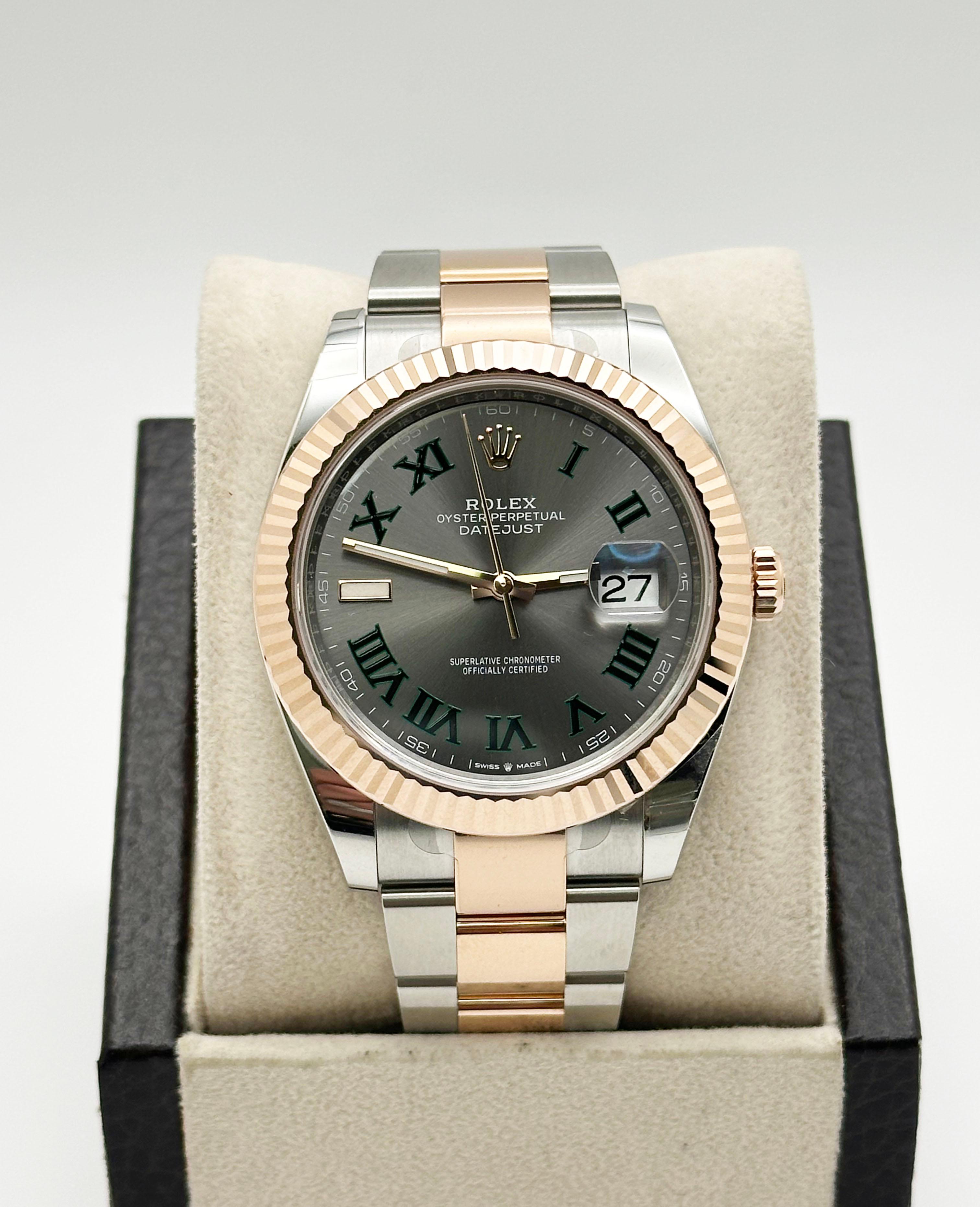 Rolex Datejust 41 126331 Wimbledon or rose 18 carats acier Boîte papier 2023 Excellent état - En vente à San Diego, CA