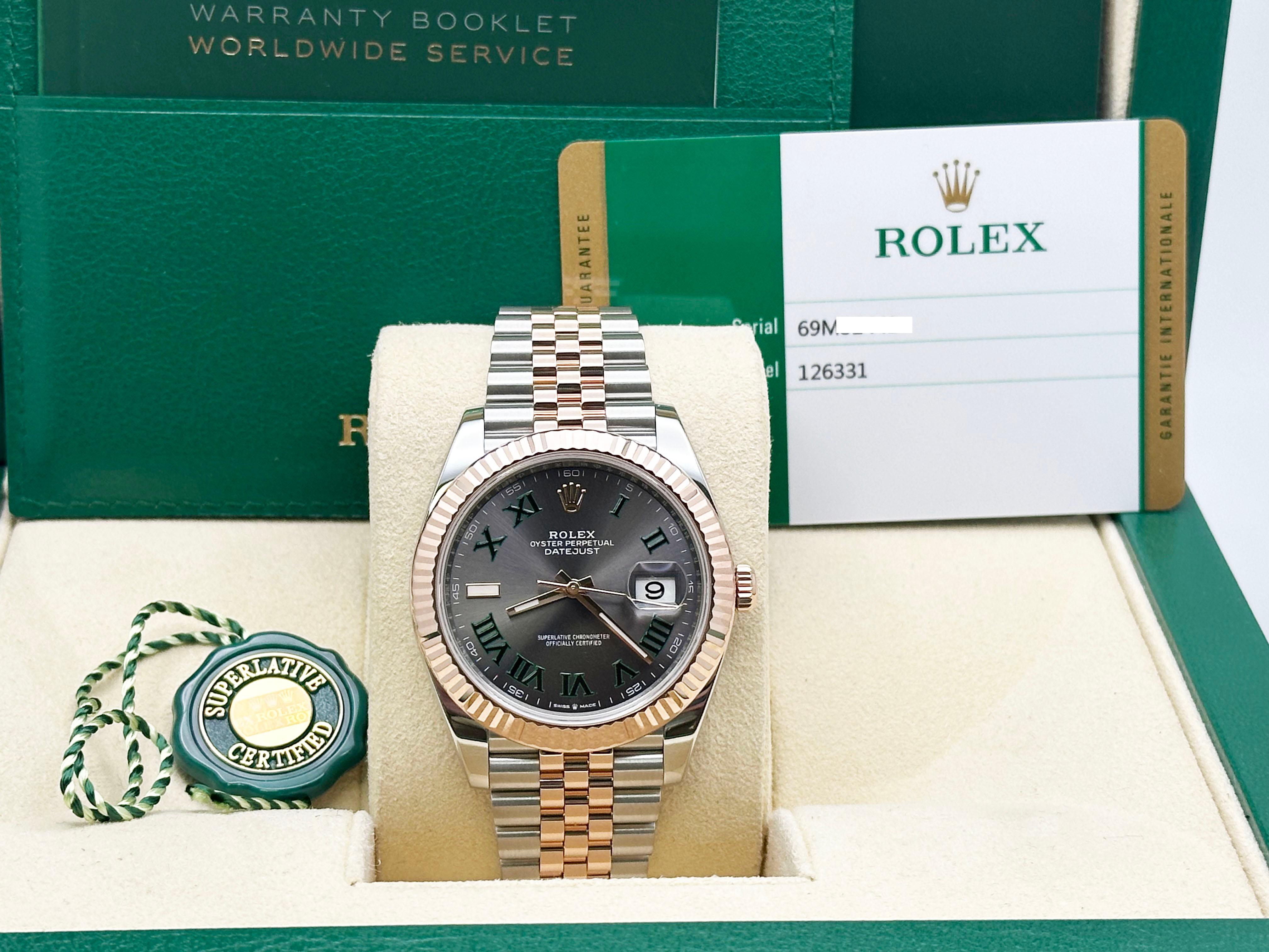 Rolex Datejust 41 126331 Wimbledon Dial 18K Rose Gold Stainless Steel Box Paper In Excellent Condition In San Diego, CA
