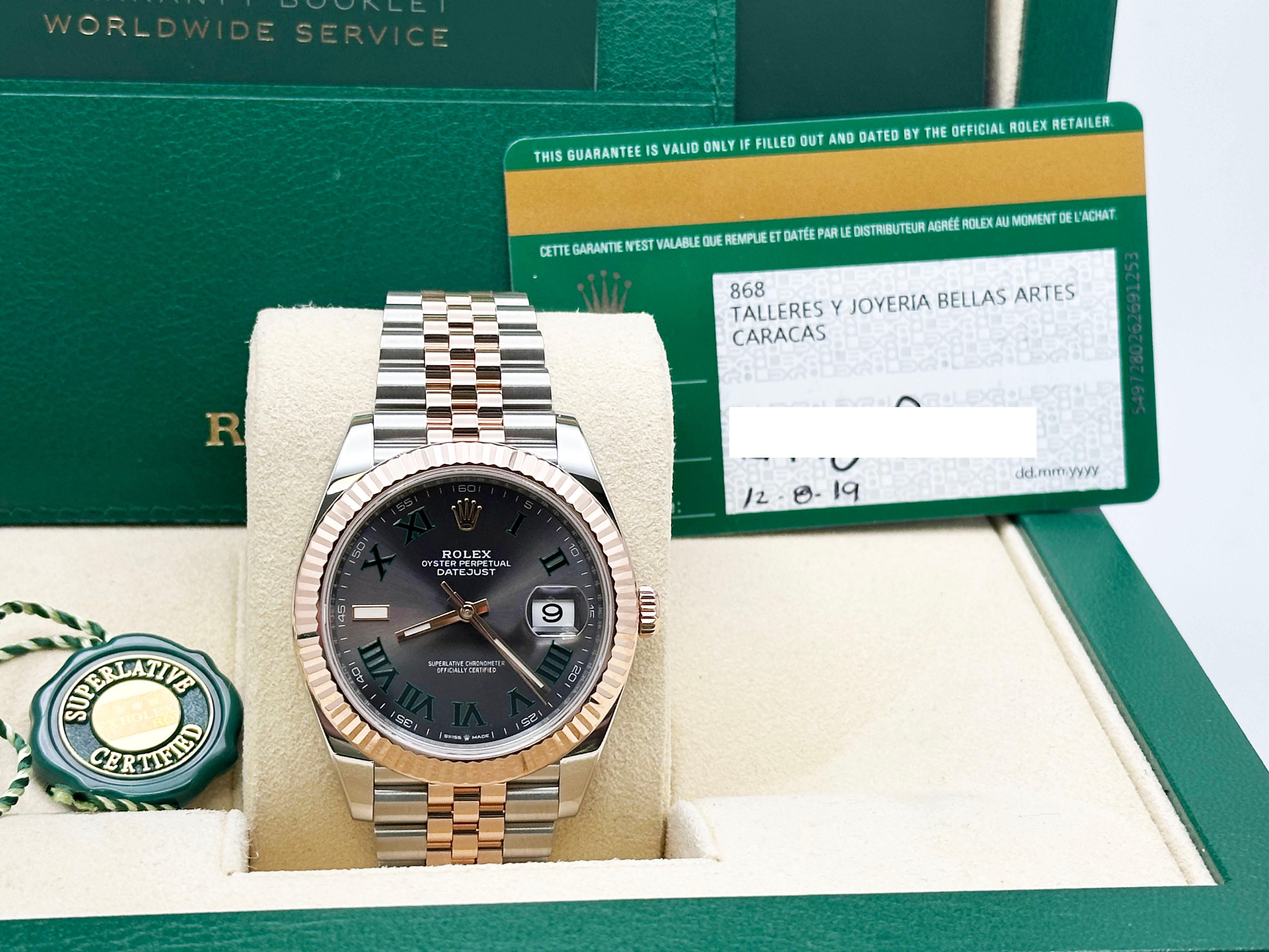 Men's Rolex Datejust 41 126331 Wimbledon Dial 18K Rose Gold Stainless Steel Box Paper