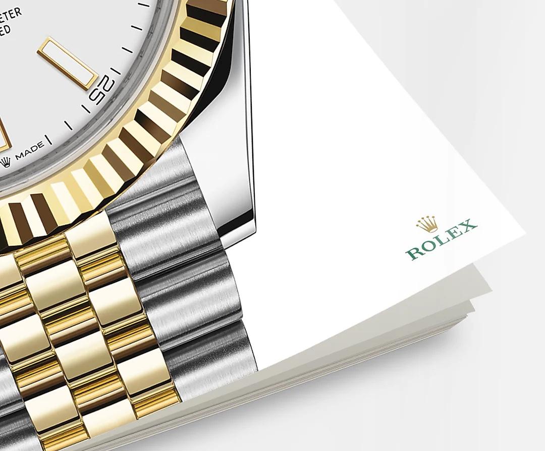 Rolex Datejust 41 watch with polished 18k Yellow Gold and Stainless Steel case, Reference 126333-0016. This model has White dial with highly legible Chromalight display with long-lasting blue luminescence. The dial is adorned polished 18k Yellow