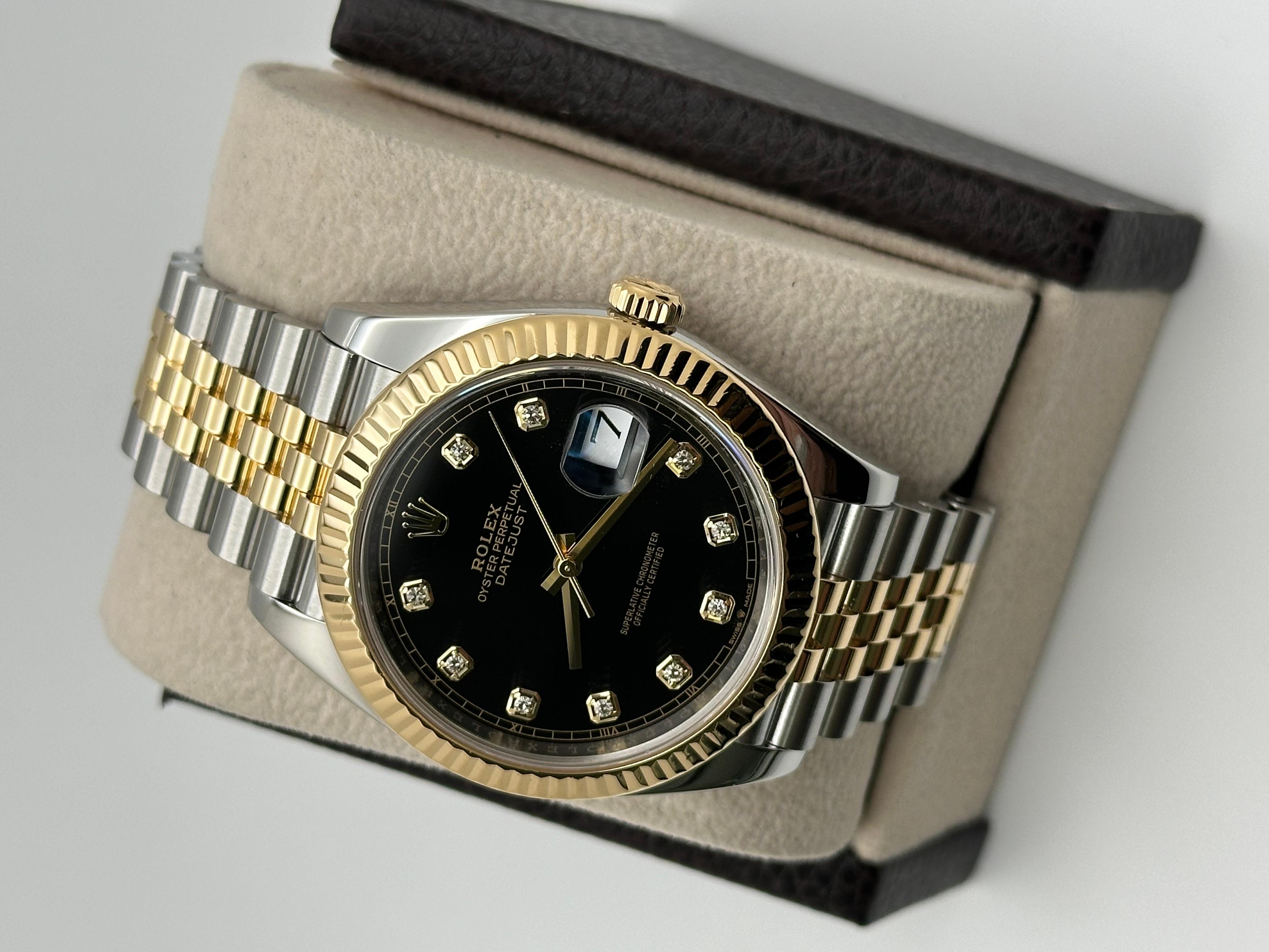 Rolex Datejust 41 126333 Black Diamond Dial 18K Yellow Gold Steel Box Paper Excellent état - En vente à San Diego, CA