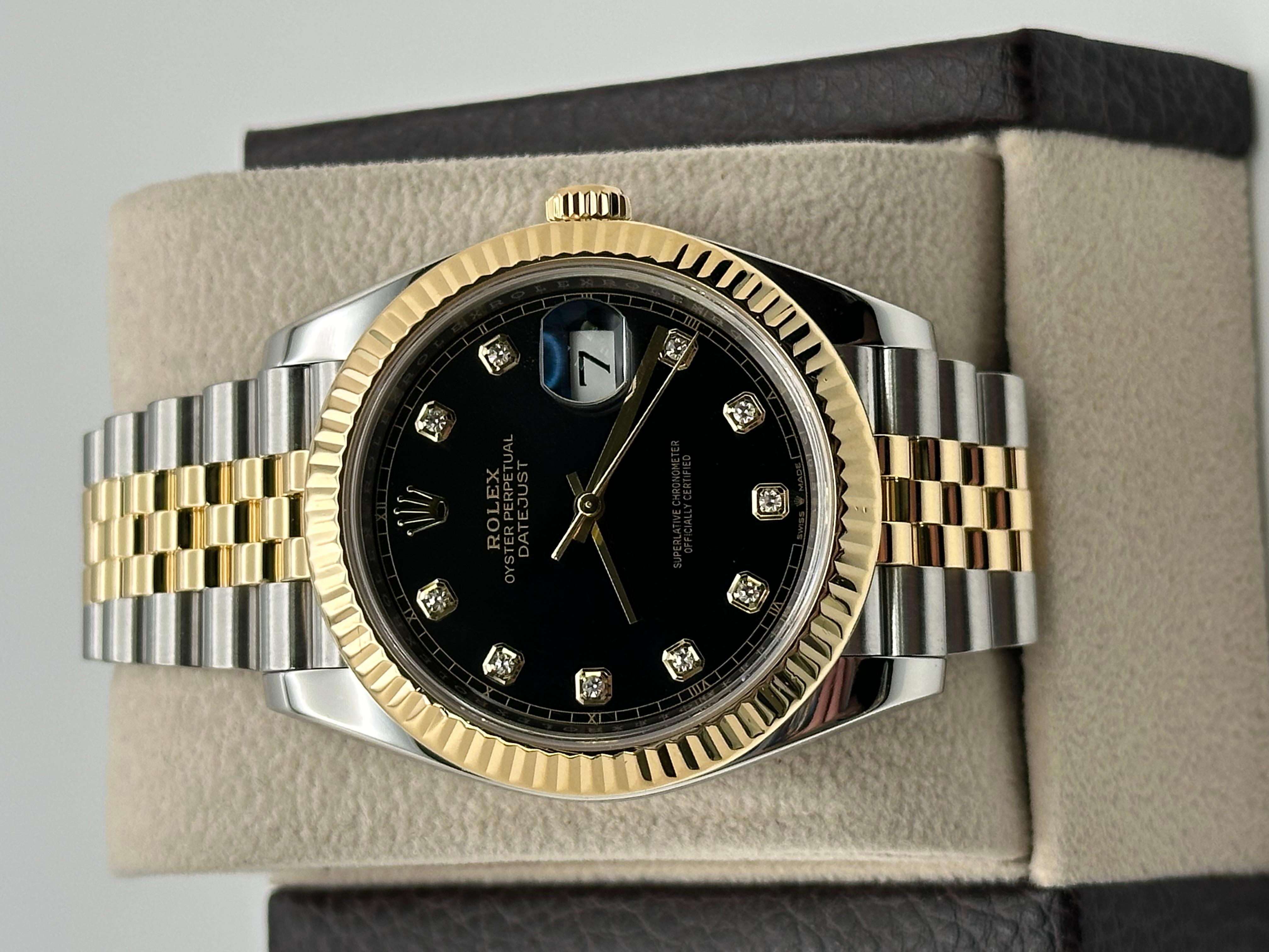Rolex Datejust 41 126333 Black Diamond Dial 18K Yellow Gold Steel Box Paper Pour hommes en vente