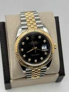 Rolex Datejust 41 126333 Black Diamond Dial 18K Yellow Gold Steel Box Paper