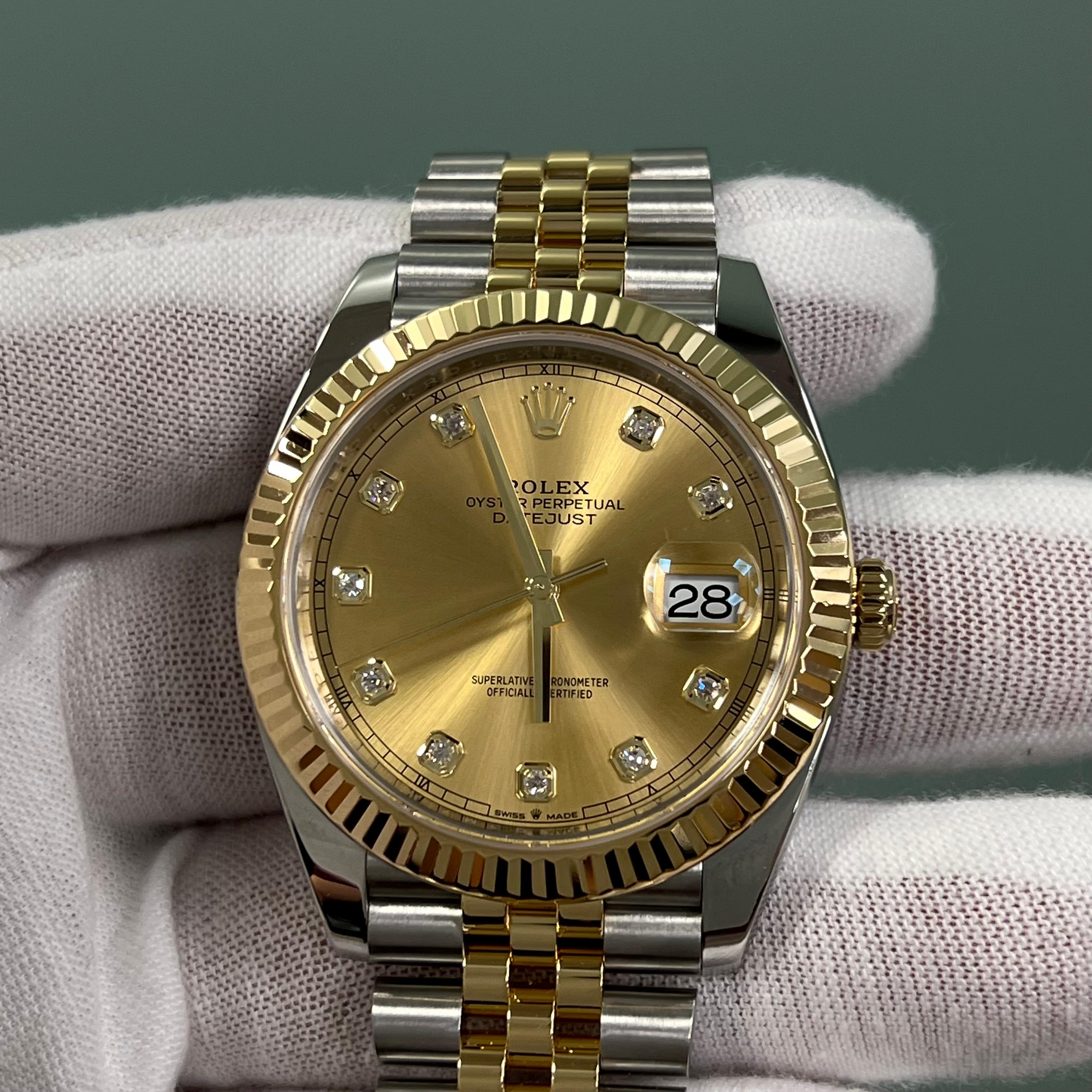 Rolex Datejust 41 126333 Champagne Diamond Dial 18K Yellow Gold Steel Box Paper For Sale 6