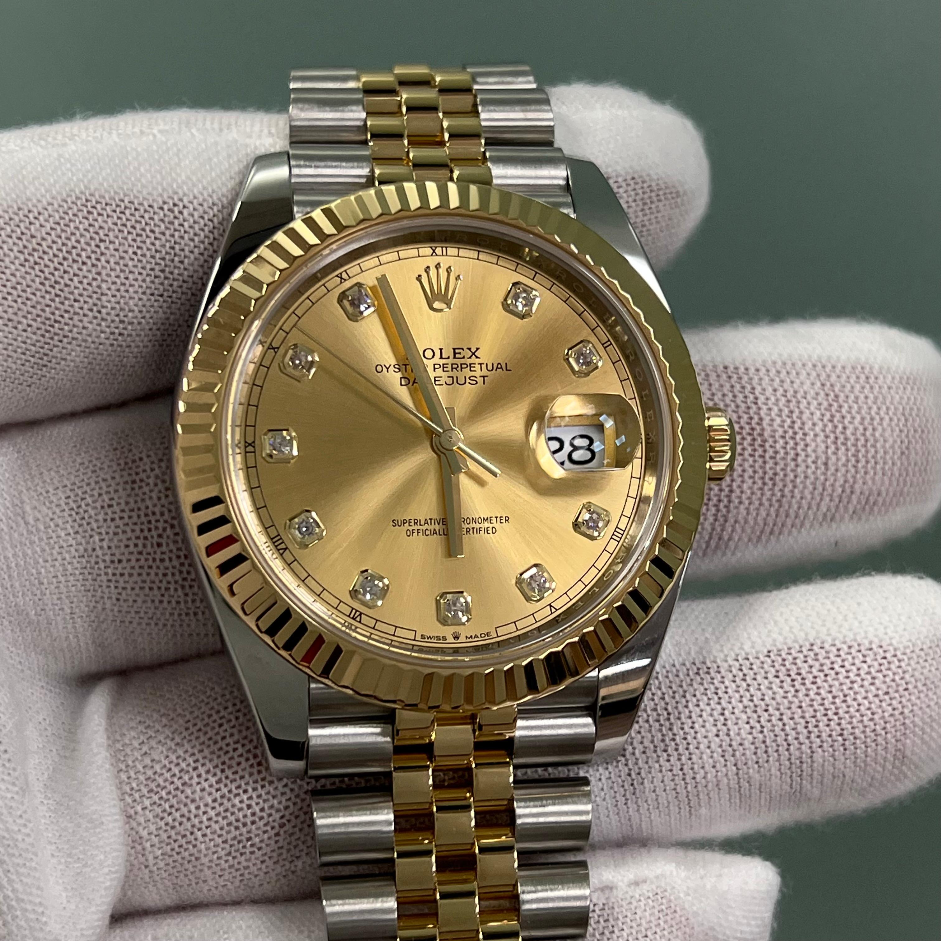 Rolex Datejust 41 126333 Champagne Diamond Dial 18K Yellow Gold Steel Box Paper For Sale 8