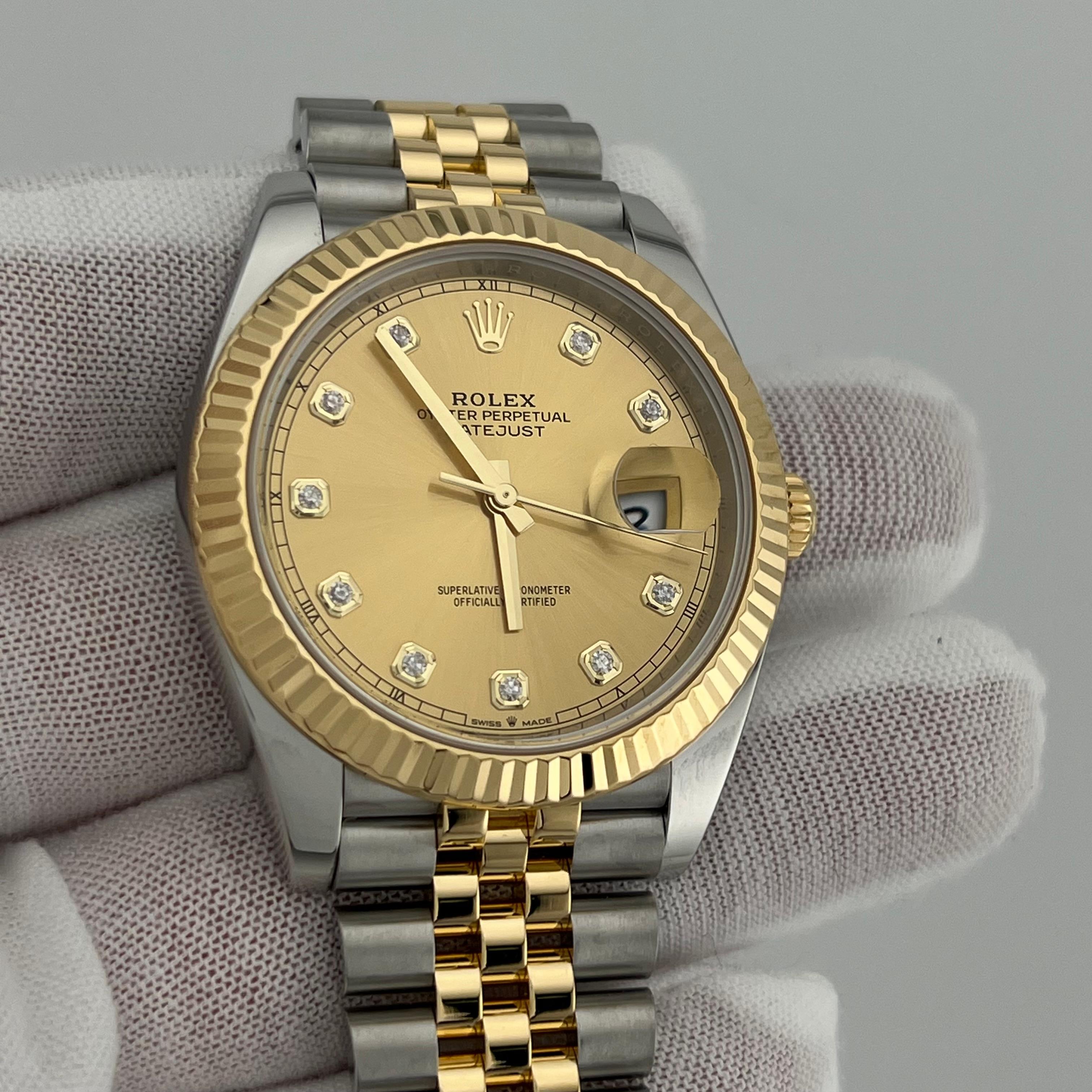 Rolex Datejust 41 126333 Champagne Diamond Dial 18K Yellow Gold Steel Box Paper In Excellent Condition For Sale In San Diego, CA