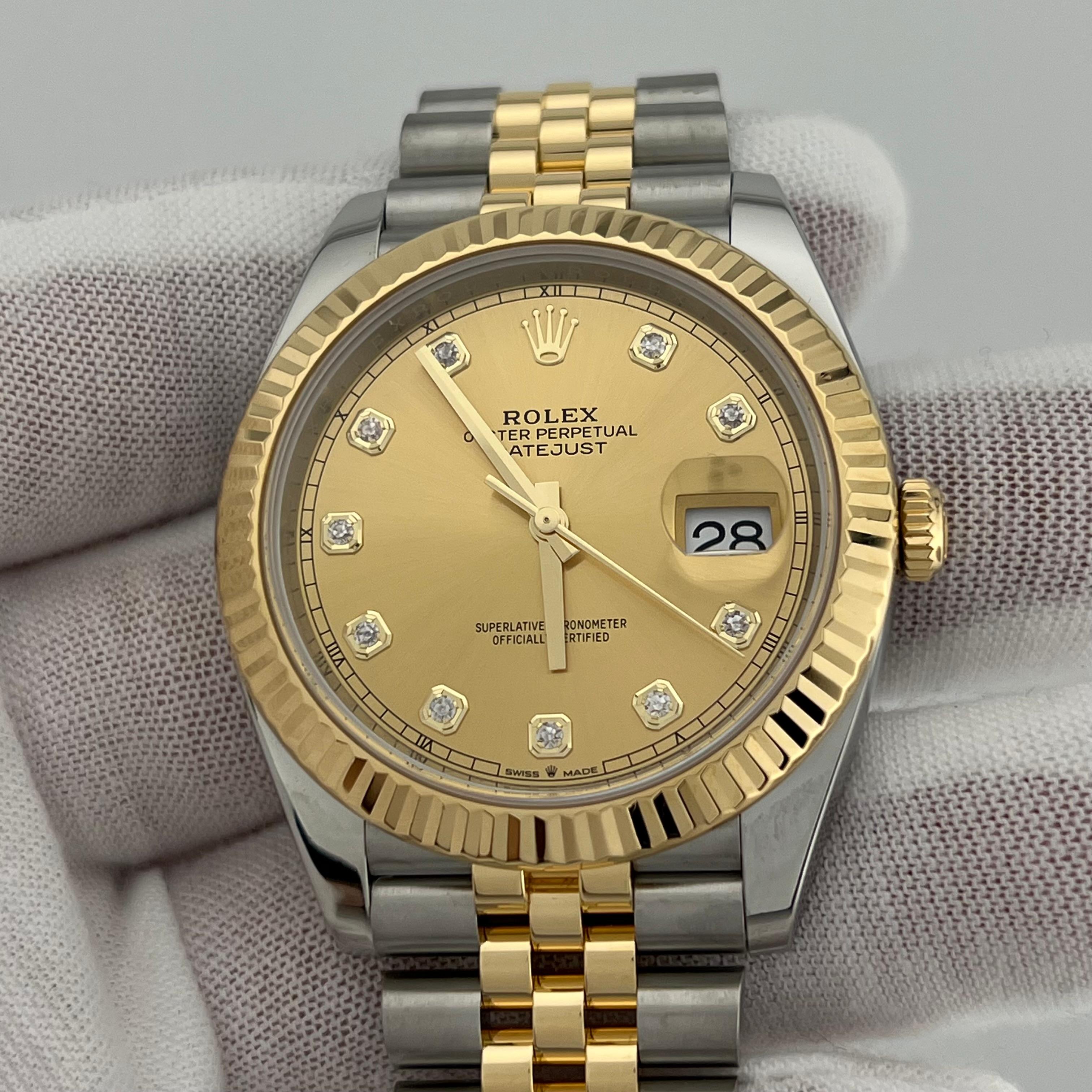 Men's Rolex Datejust 41 126333 Champagne Diamond Dial 18K Yellow Gold Steel Box Paper For Sale