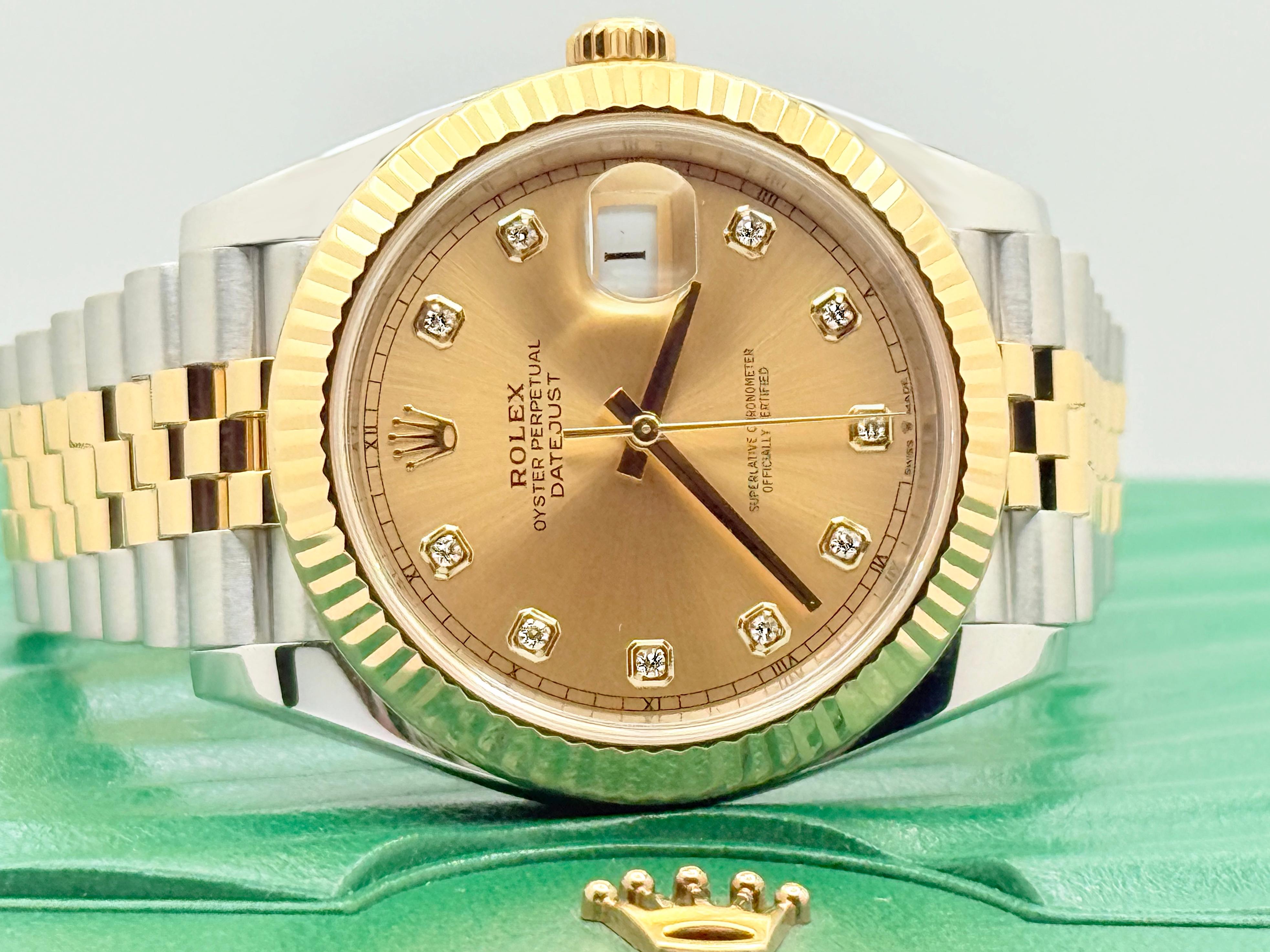Men's Rolex Datejust 41 126333 Champagne Diamond Dial 18K Yellow Gold Steel Box Paper For Sale