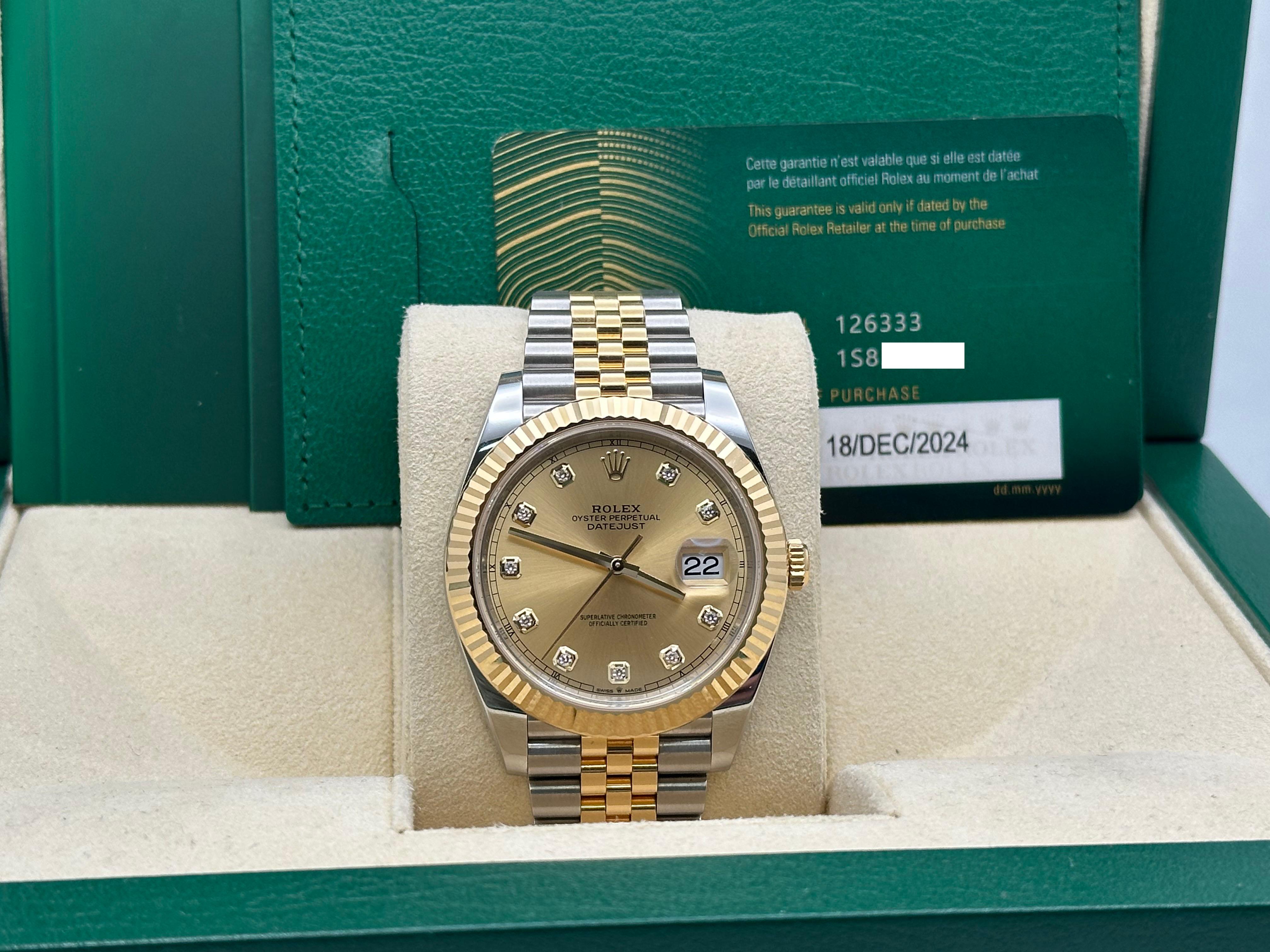 Rolex Datejust 41 126333 Quadrante diamante champagne Oro giallo 18 carati Acciaio Scatola di carta in vendita 2