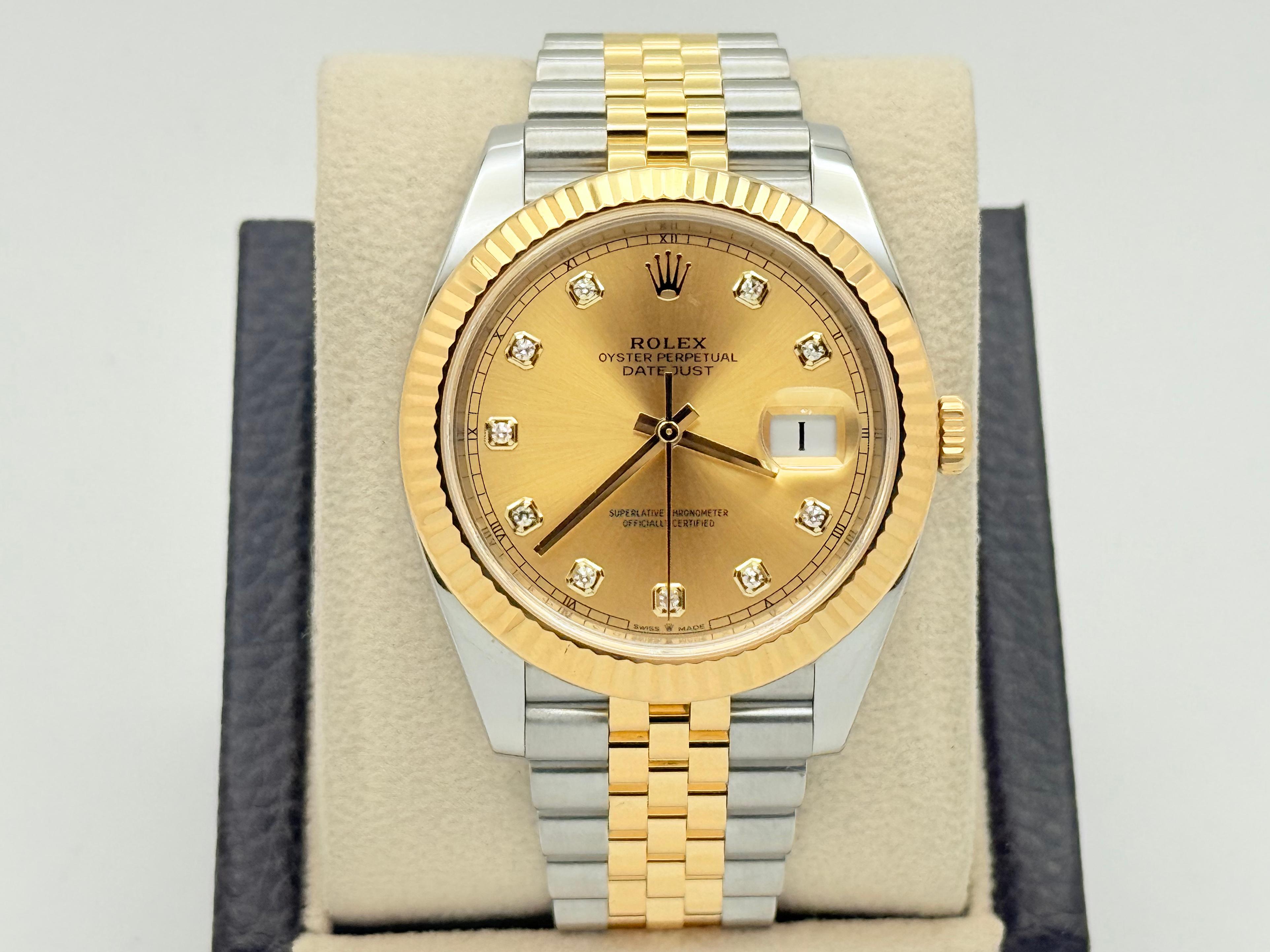 Rolex Datejust 41 126333 Champagne Diamond Dial 18K Yellow Gold Steel Box Paper For Sale 1