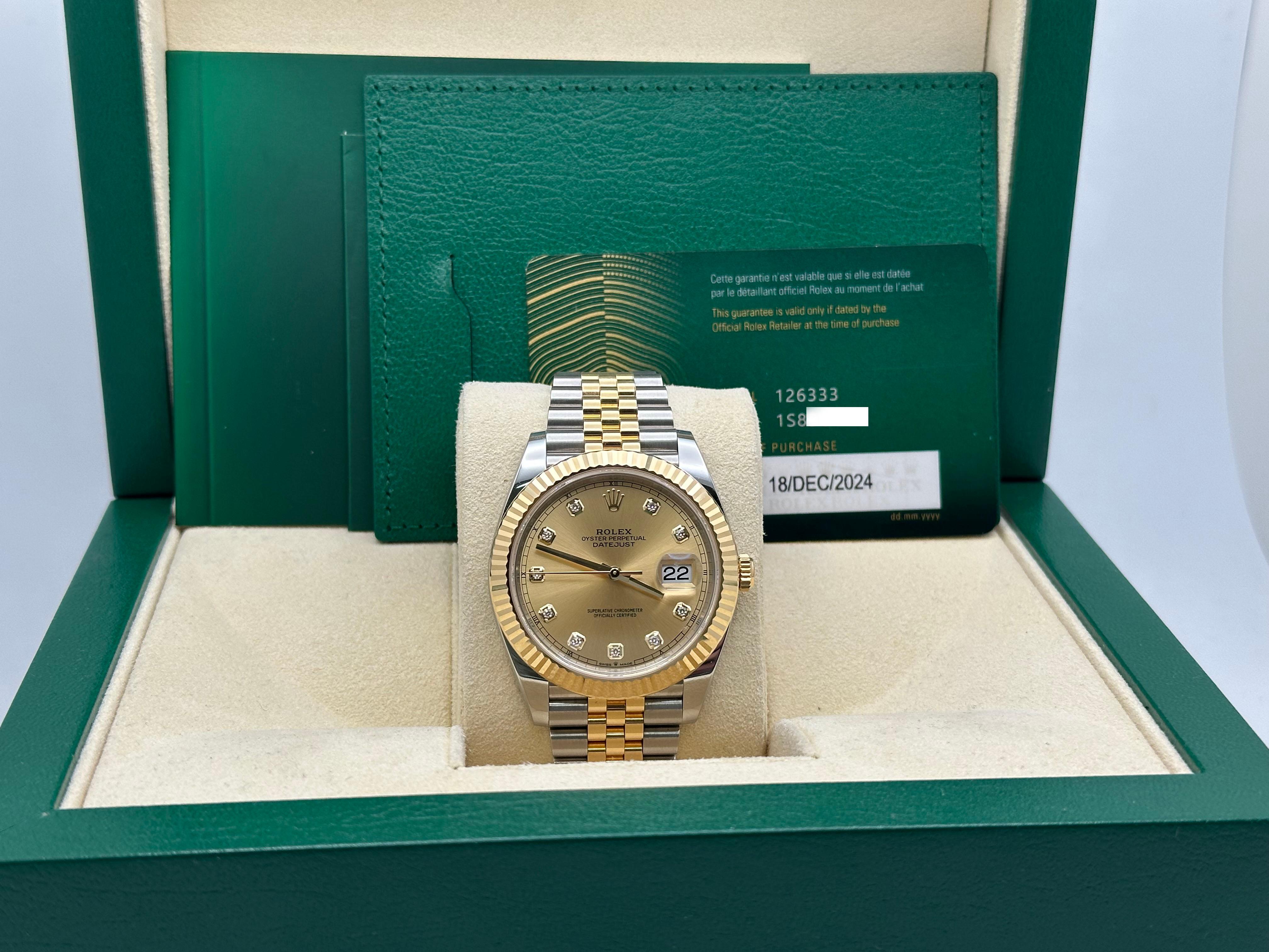 Rolex Datejust 41 126333 Quadrante diamante champagne Oro giallo 18 carati Acciaio Scatola di carta in vendita 3