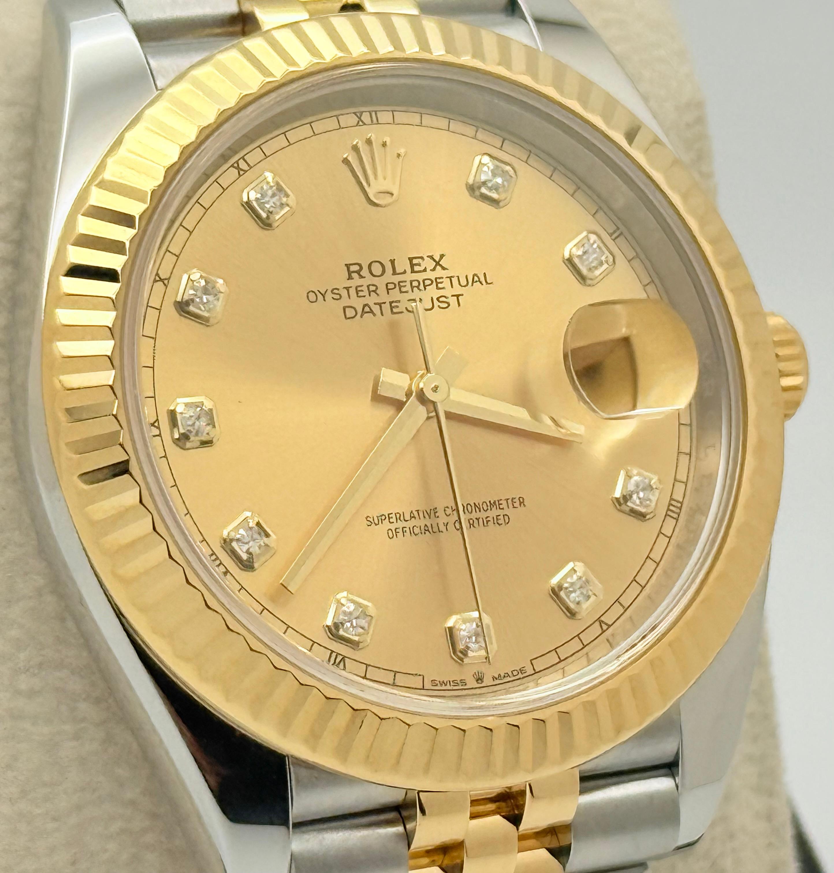 Rolex Datejust 41 126333 Champagne Diamond Dial 18K Yellow Gold Steel Box Paper For Sale 2