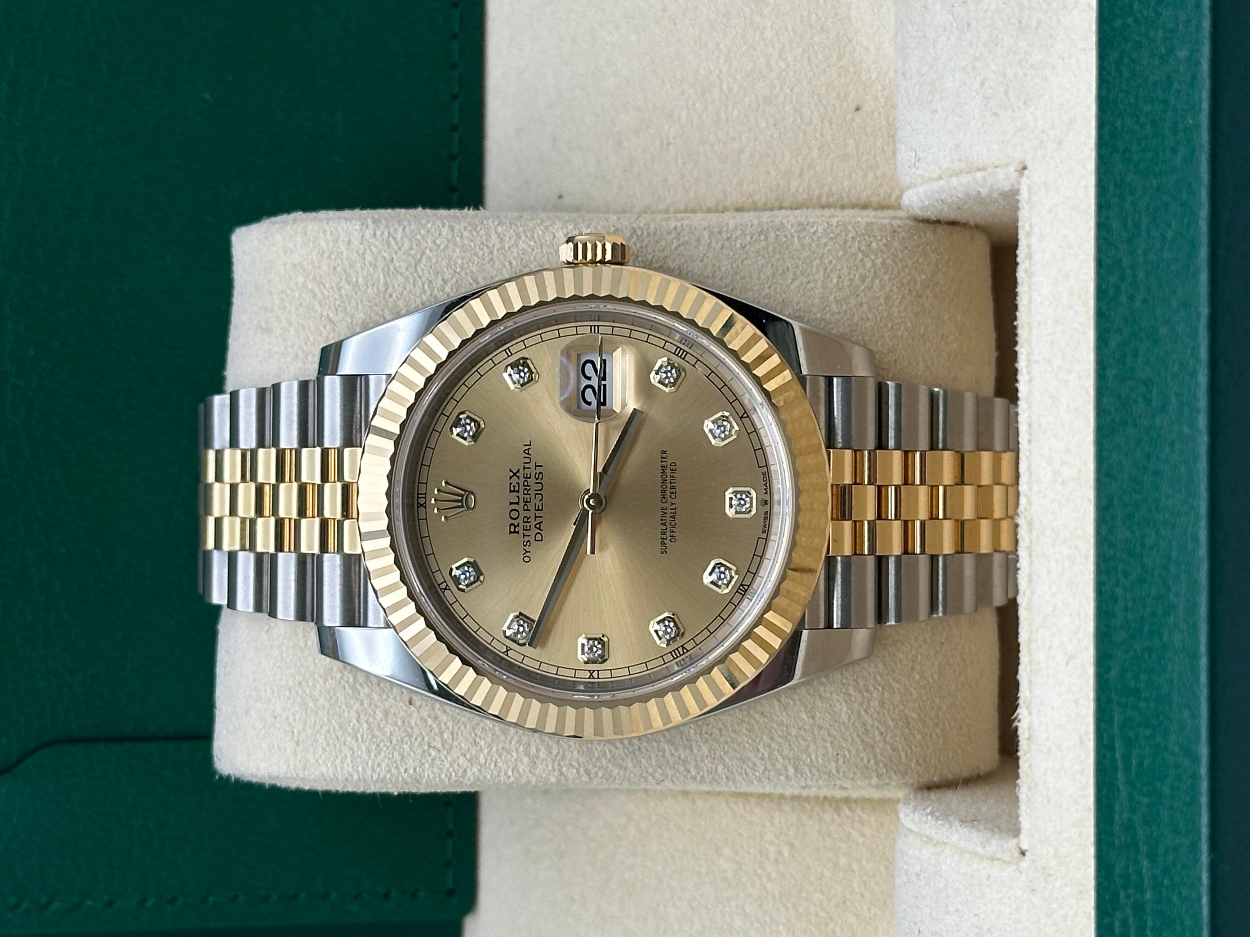 Rolex Datejust 41 126333 Quadrante diamante champagne Oro giallo 18 carati Acciaio Scatola di carta in vendita 4