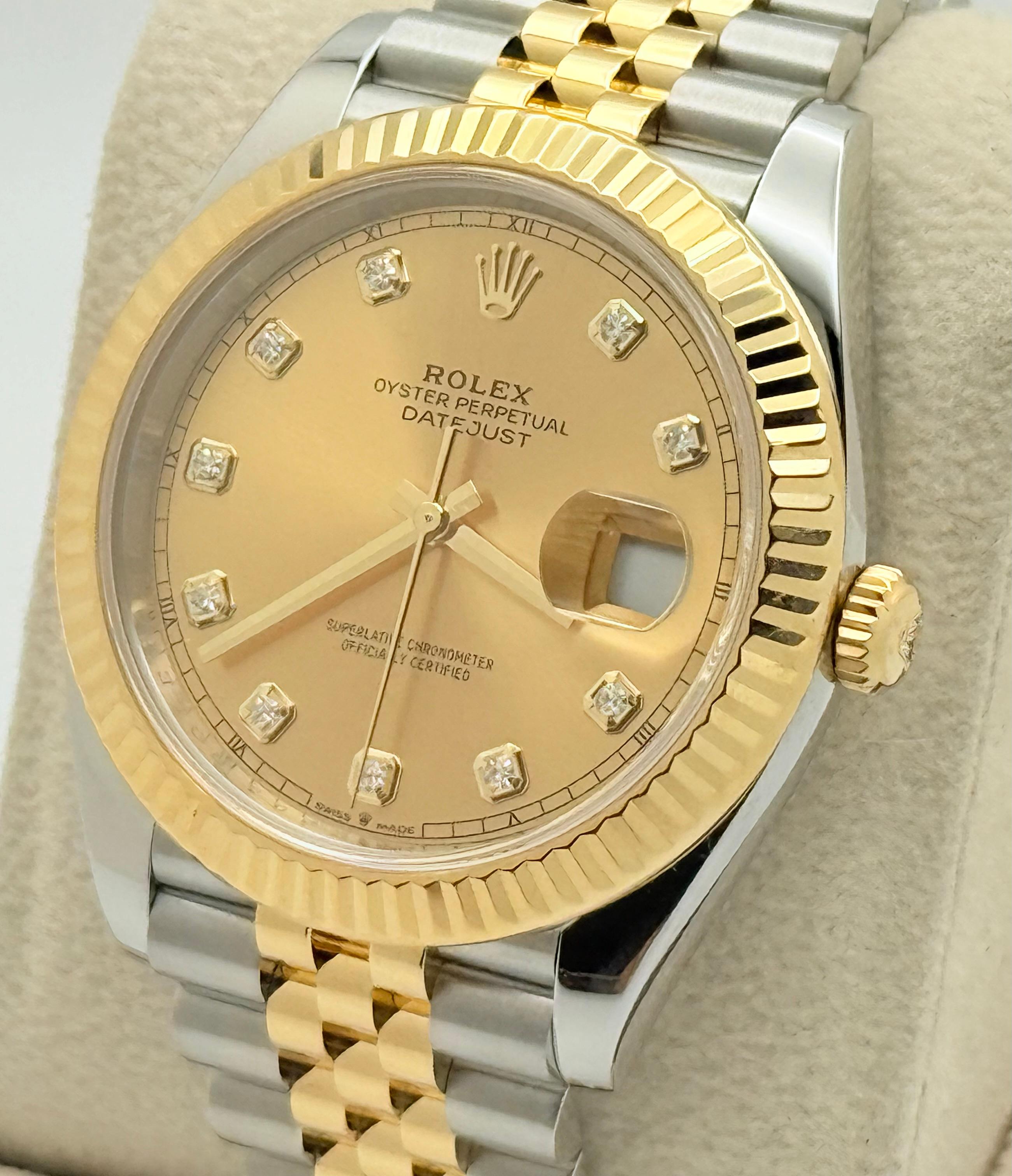 Rolex Datejust 41 126333 Champagne Diamond Dial 18K Yellow Gold Steel Box Paper For Sale 3